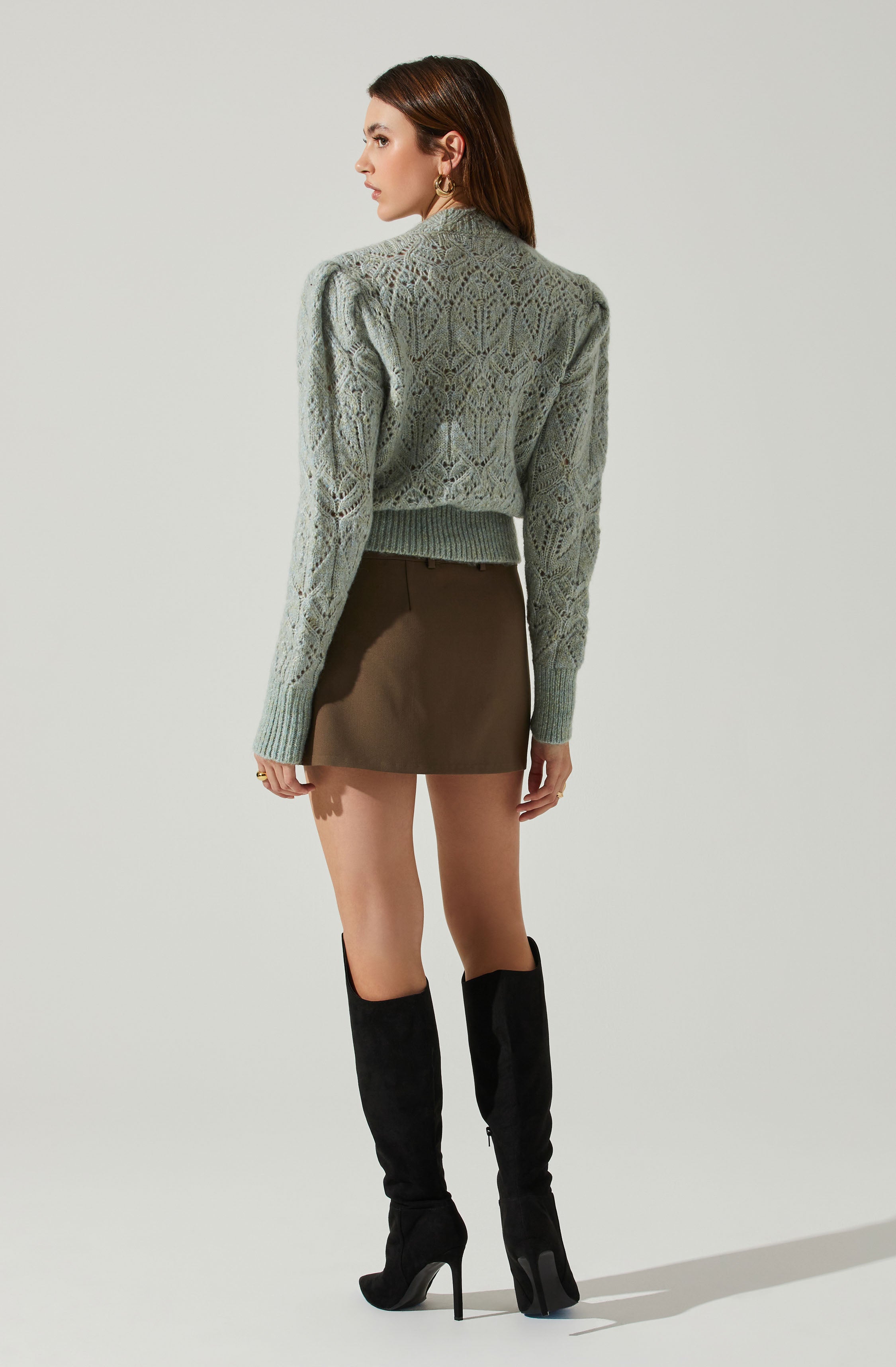 Evy Puff Sleeve Pointelle Sweater-Aljck
