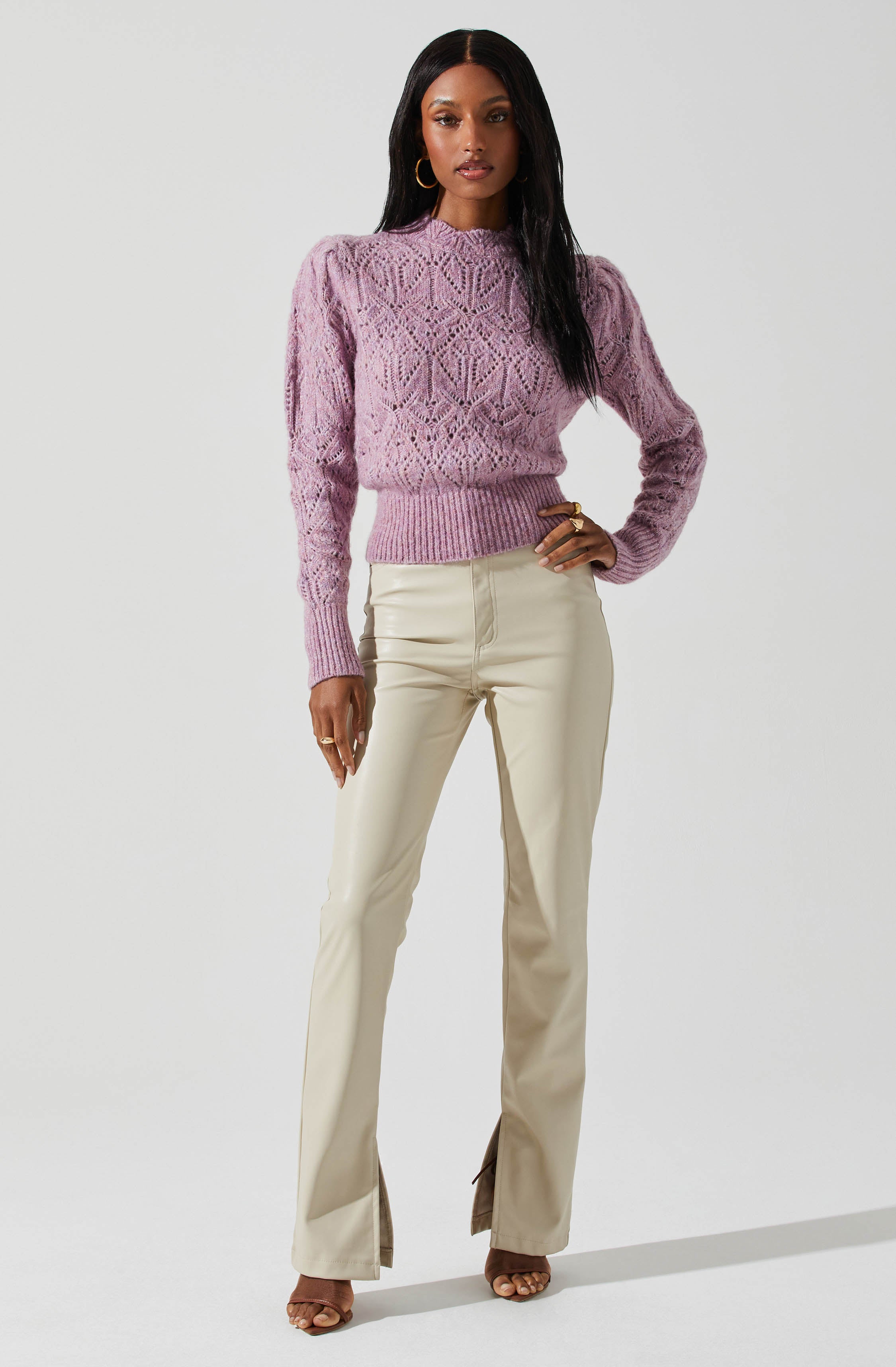 Evy Puff Sleeve Pointelle Sweater-Aljck