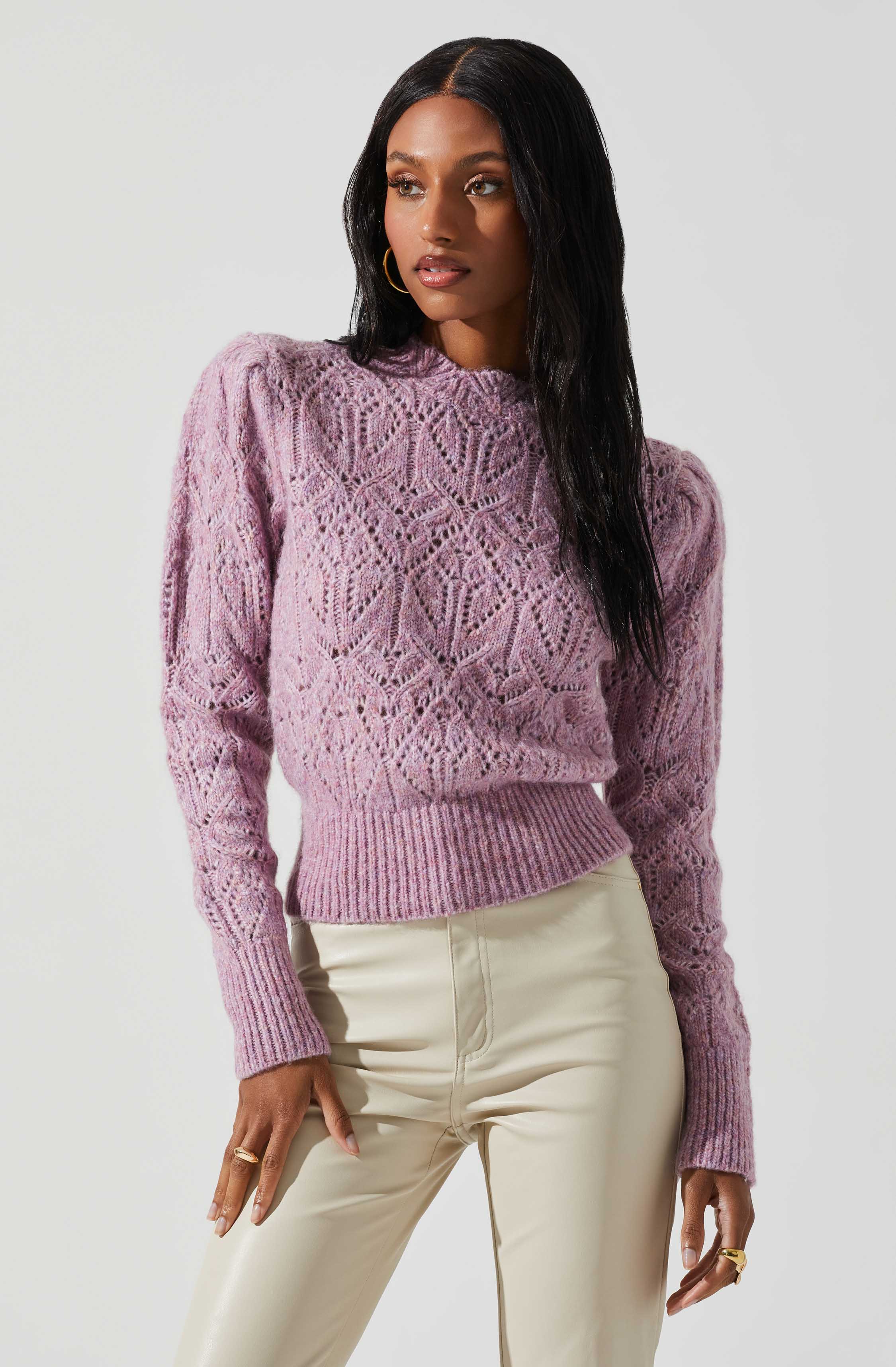 Evy Puff Sleeve Pointelle Sweater-Aljck
