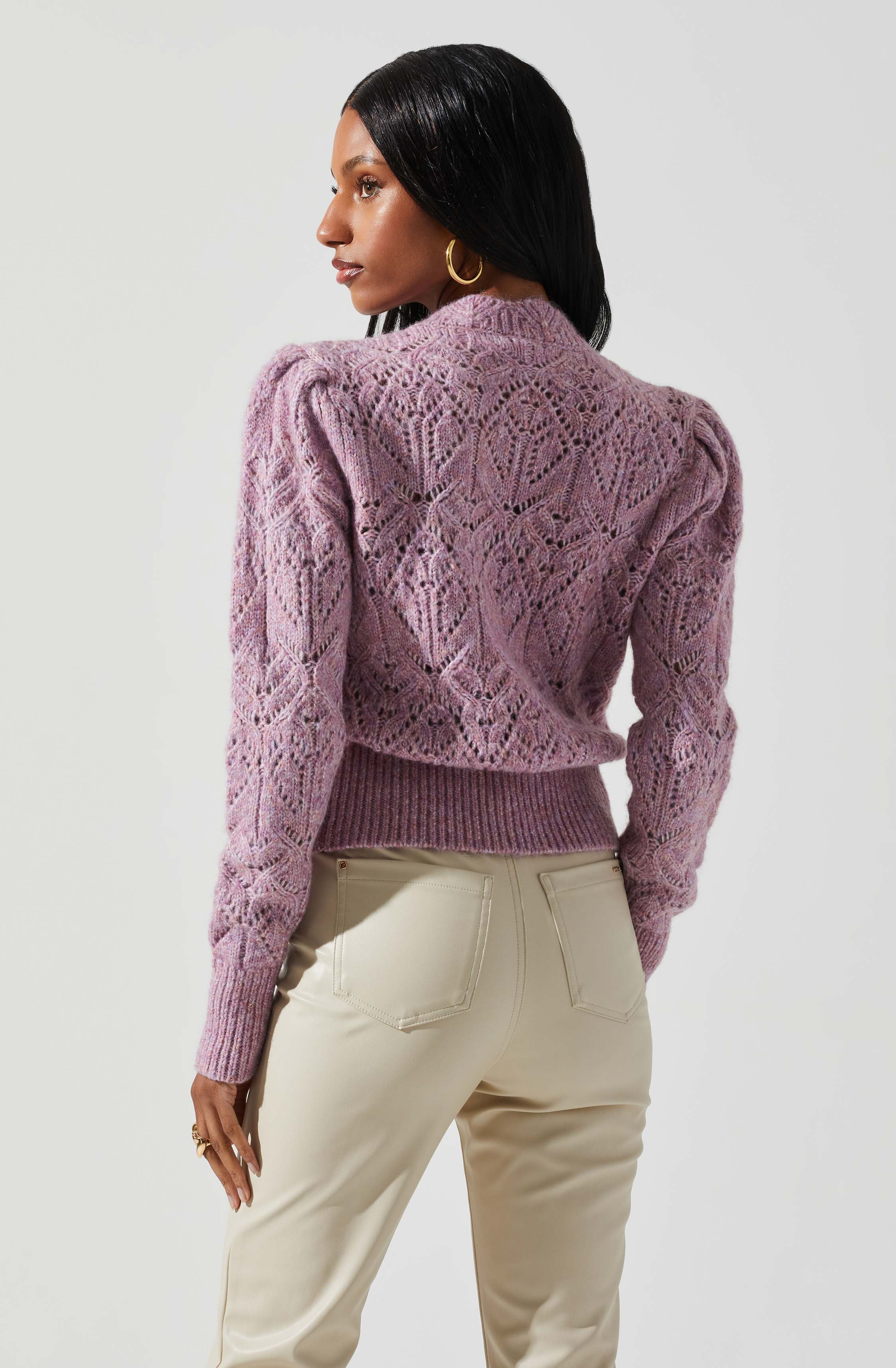 Evy Puff Sleeve Pointelle Sweater-Aljck