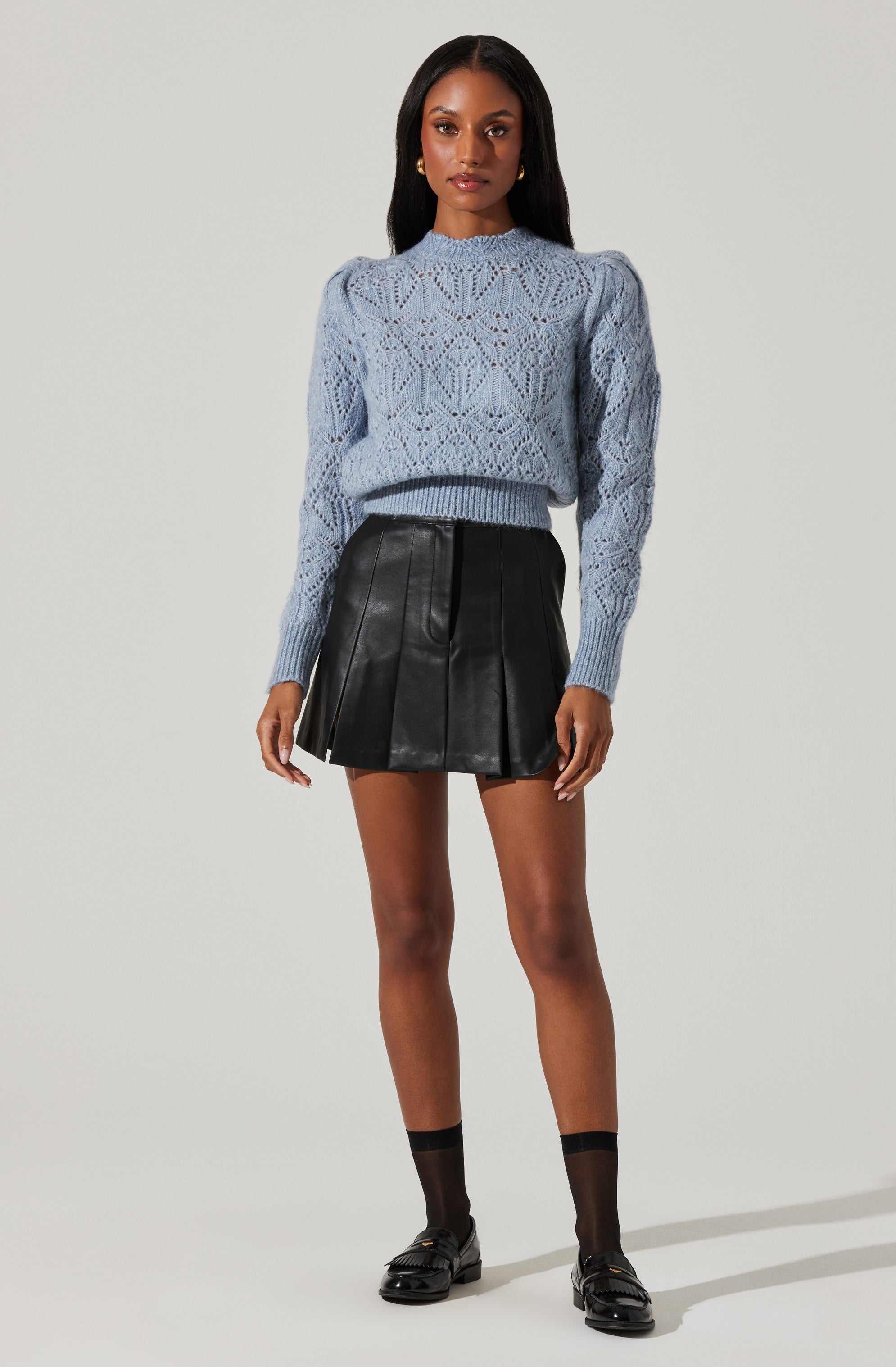 Evy Pointelle Puff Sleeve Sweater-Aljck