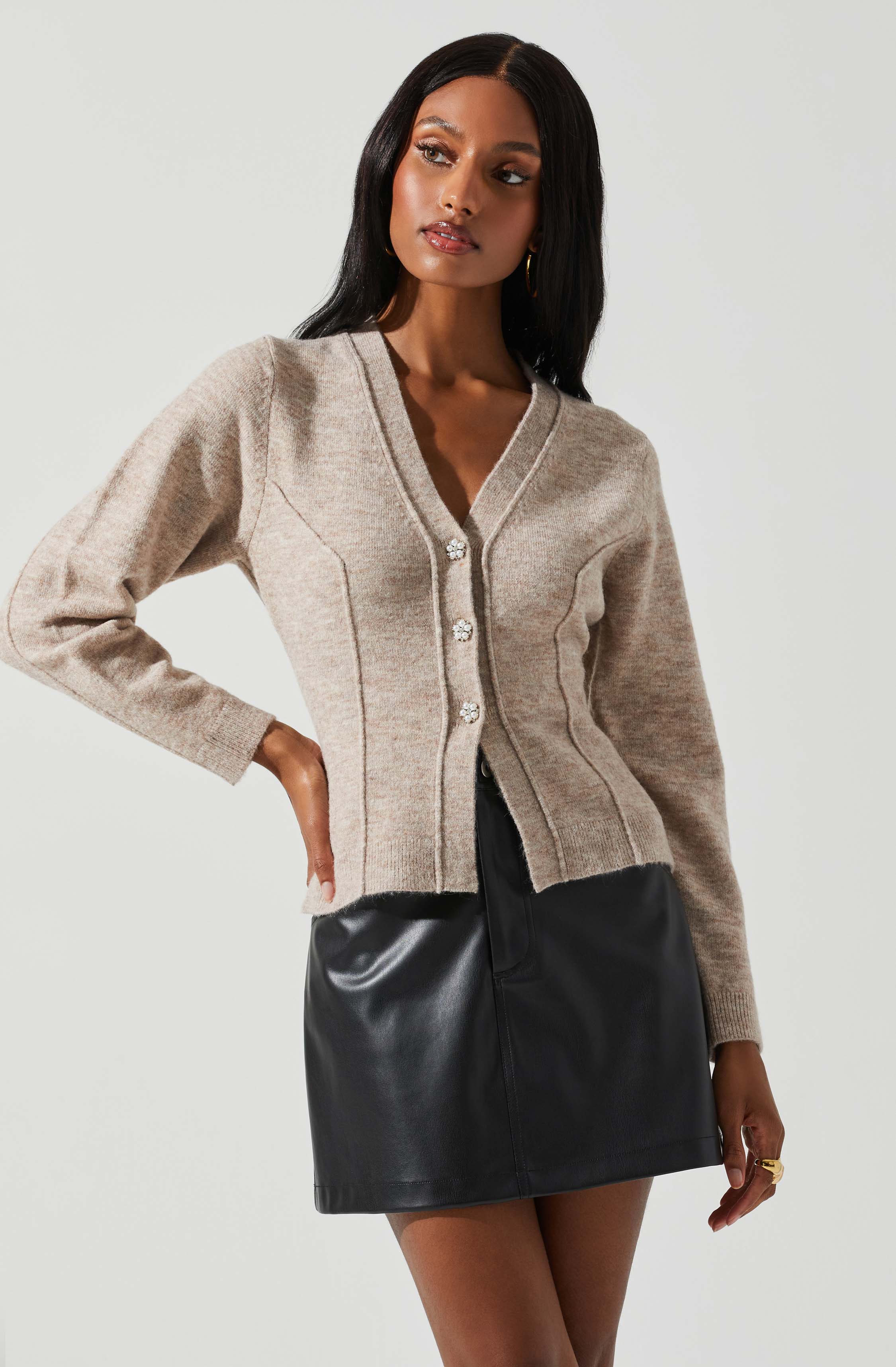 Tamsin Faux Pearl Button Cardigan Sweater-Aljck