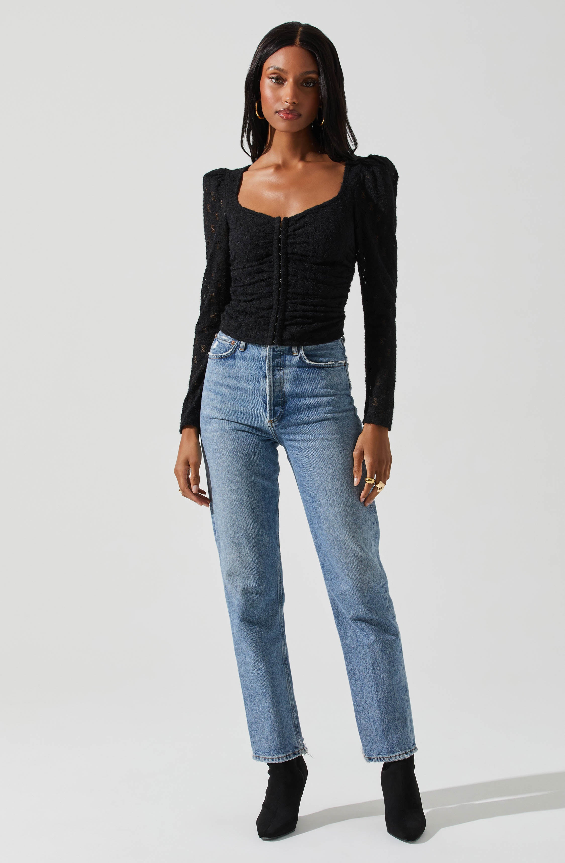 Leia Long Puff Sleeve Lace Top-Aljck