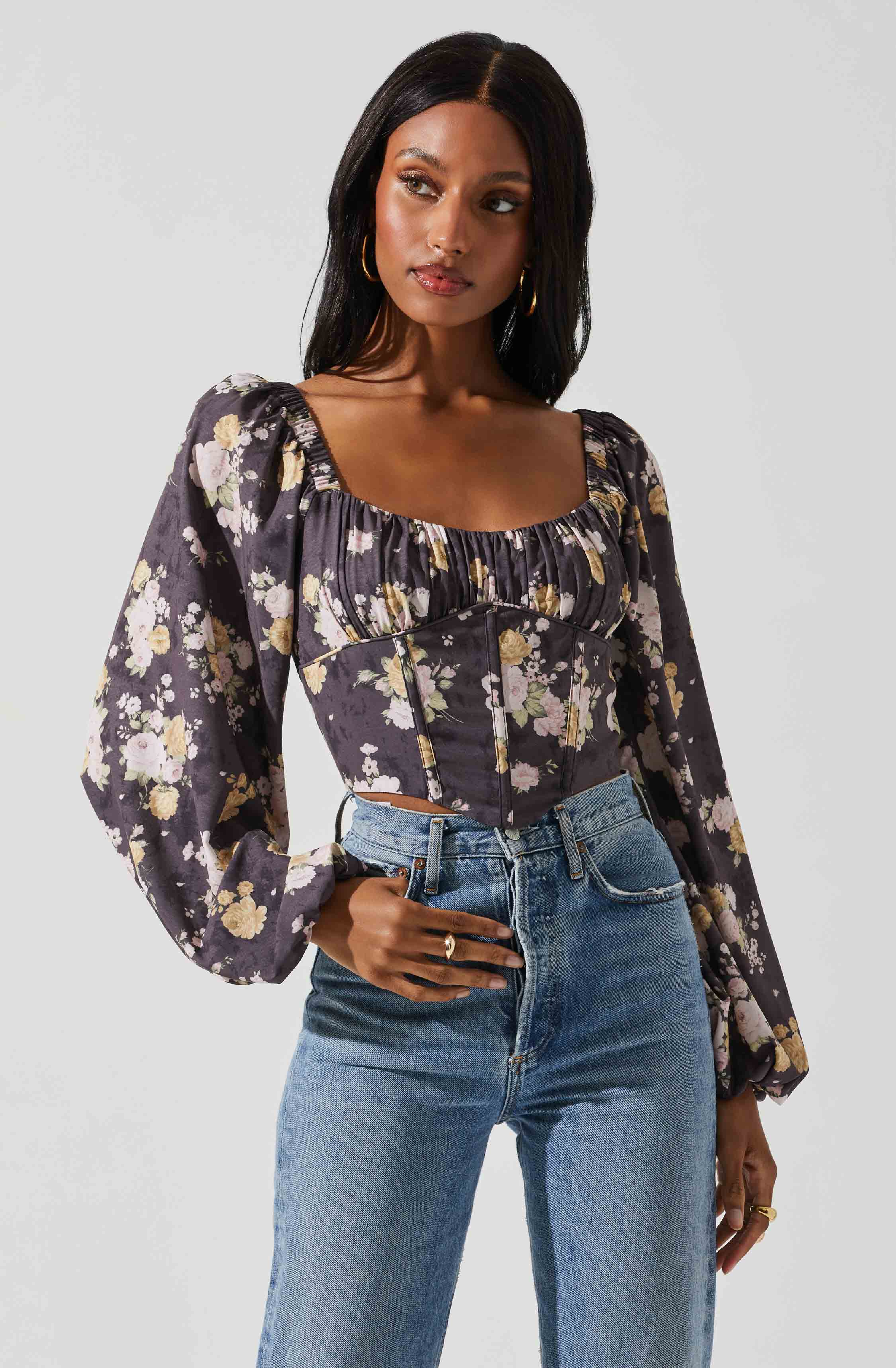 Penny Ruched Bust Long Sleeve Top-Aljck
