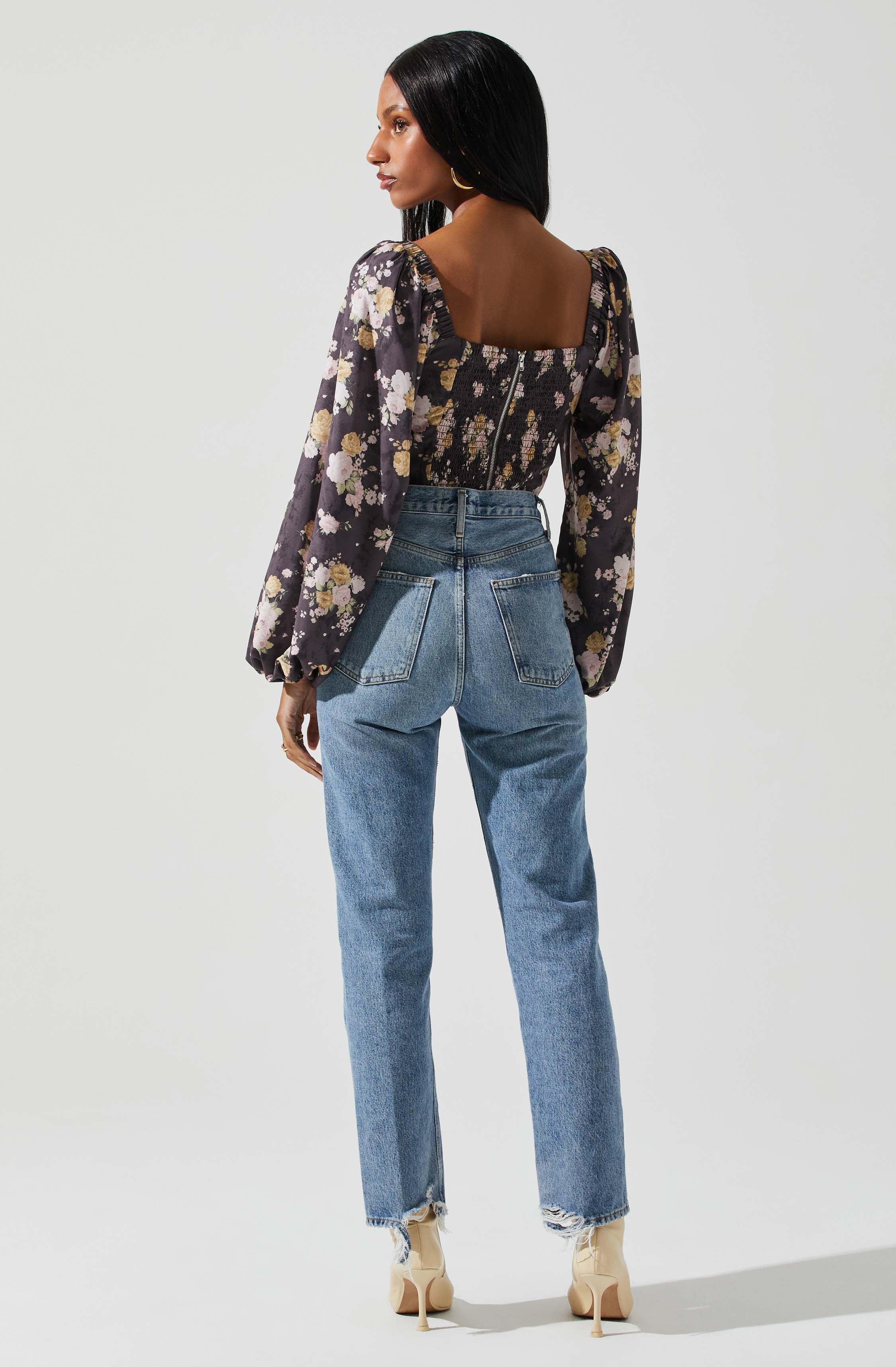 Penny Ruched Bust Long Sleeve Top-Aljck