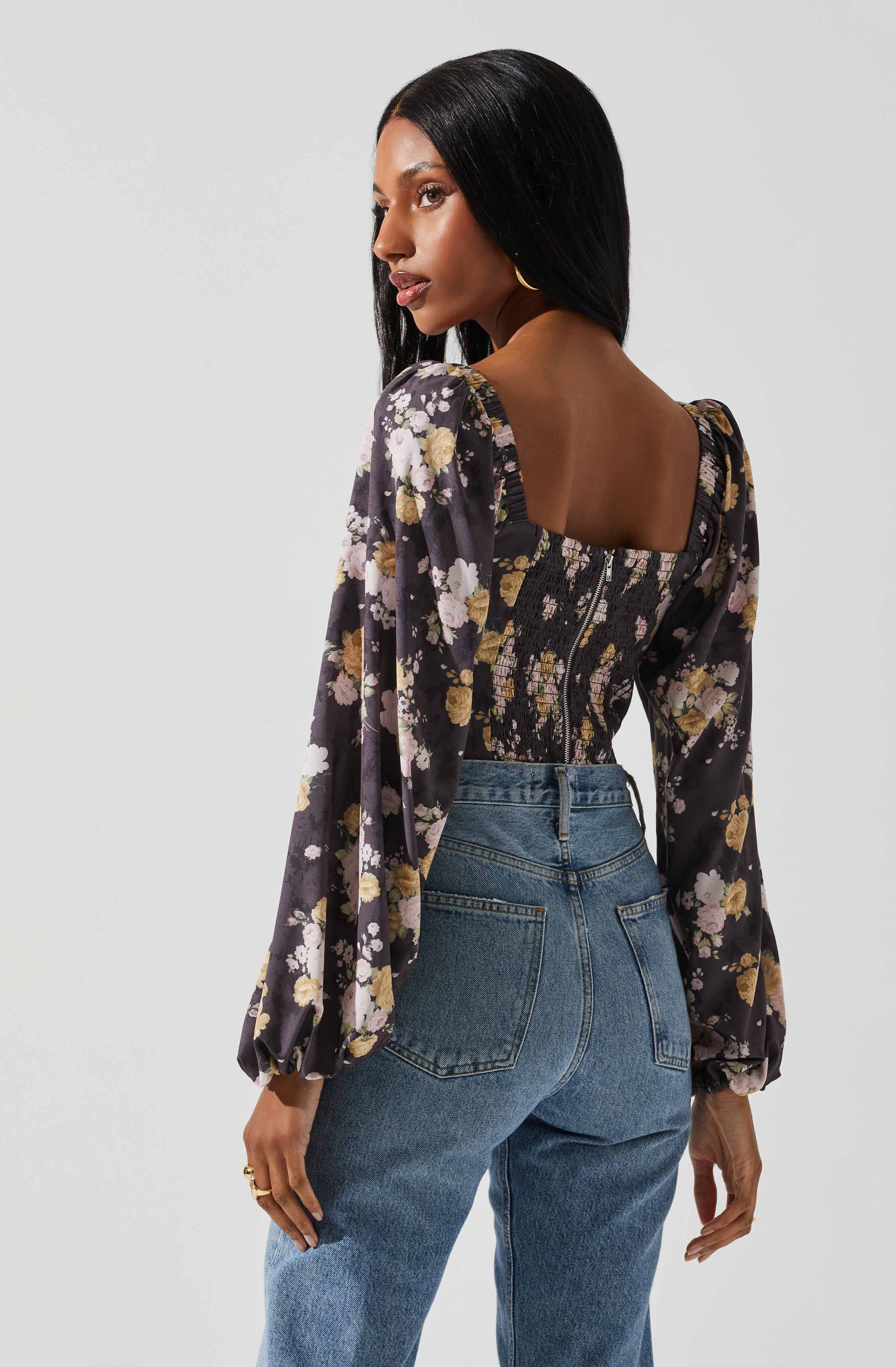 Penny Ruched Bust Long Sleeve Top-Aljck