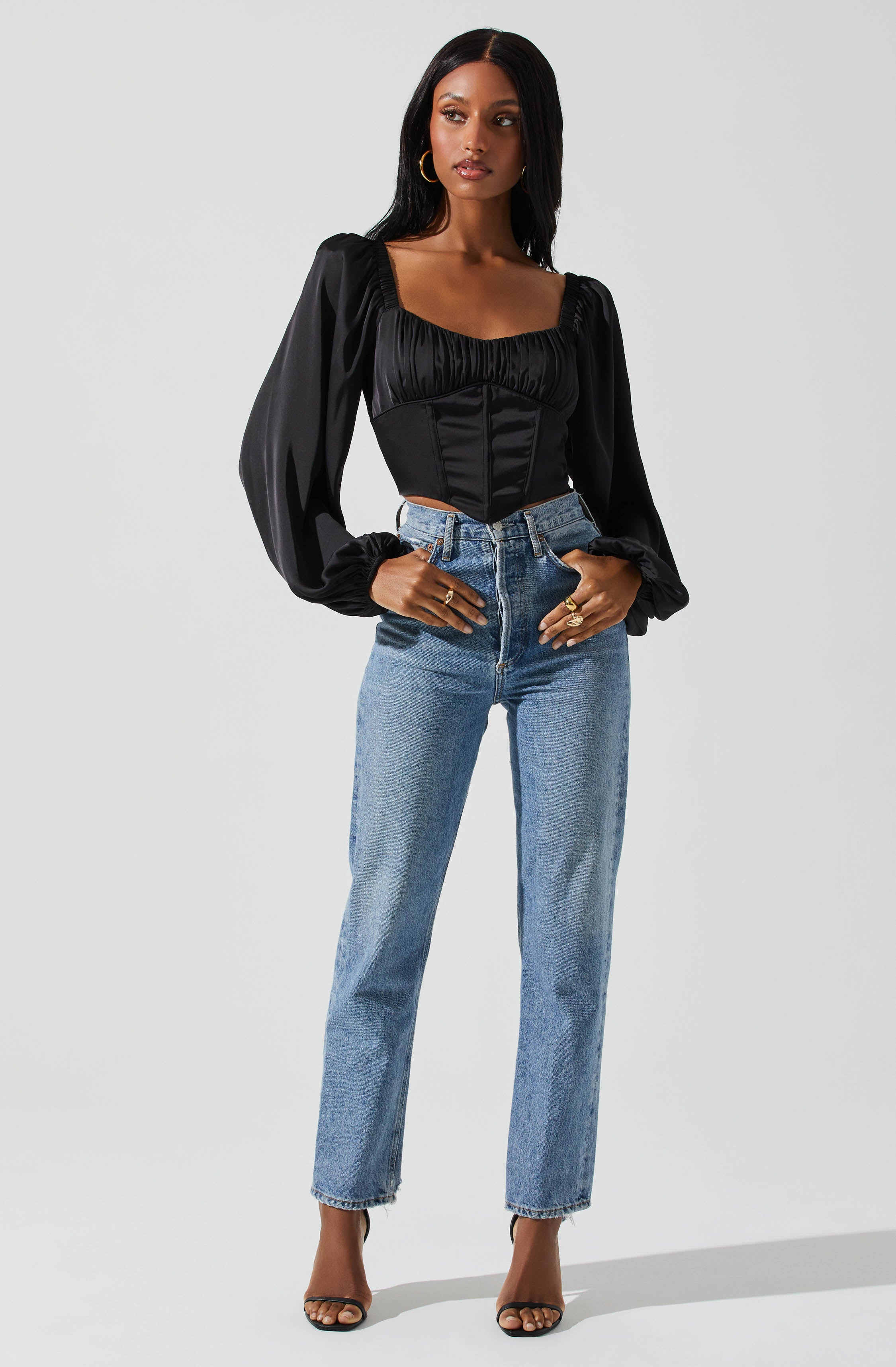 Penny Ruched Bust Long Sleeve Top-Aljck