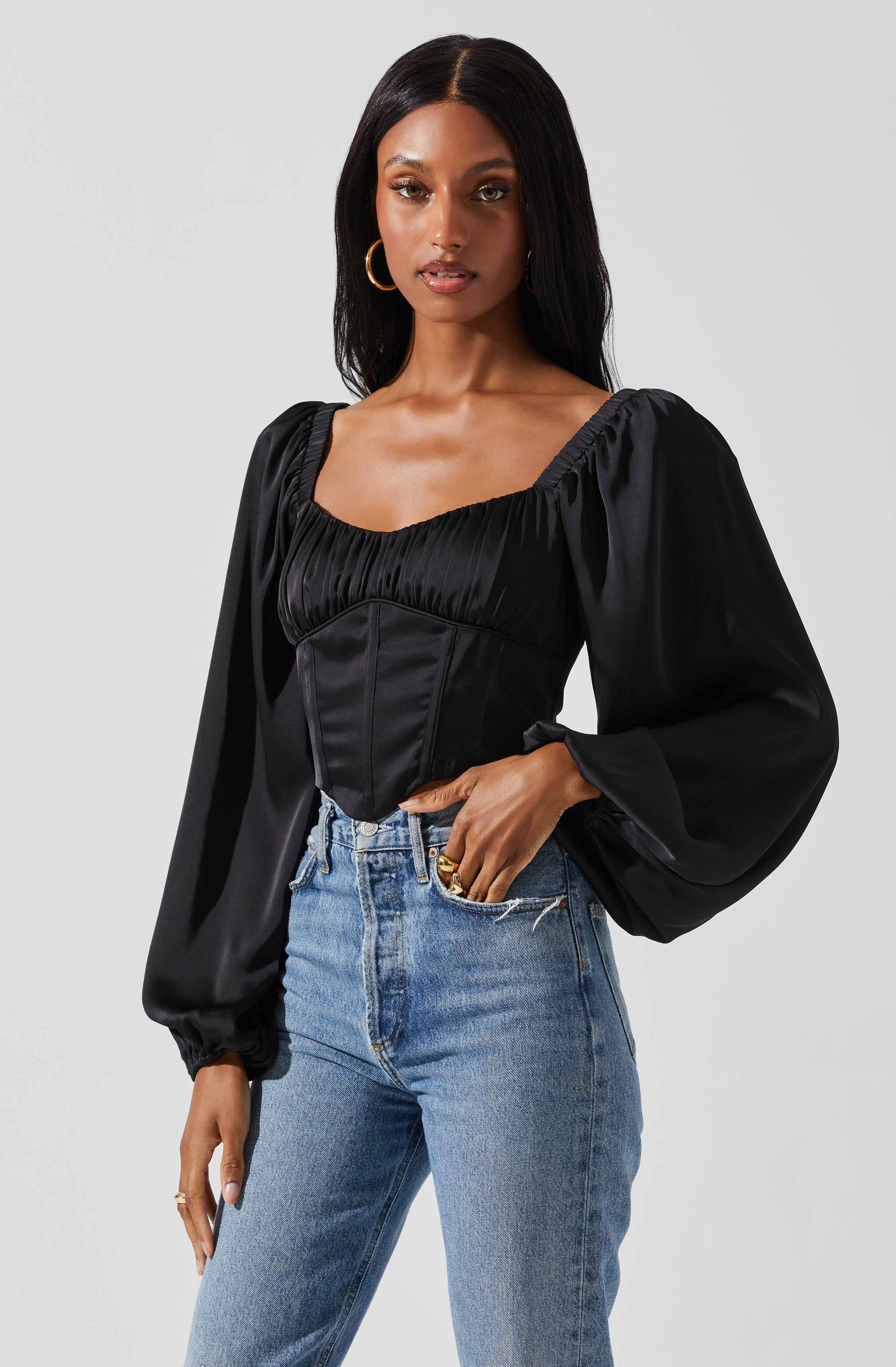 Penny Ruched Bust Long Sleeve Top-Aljck