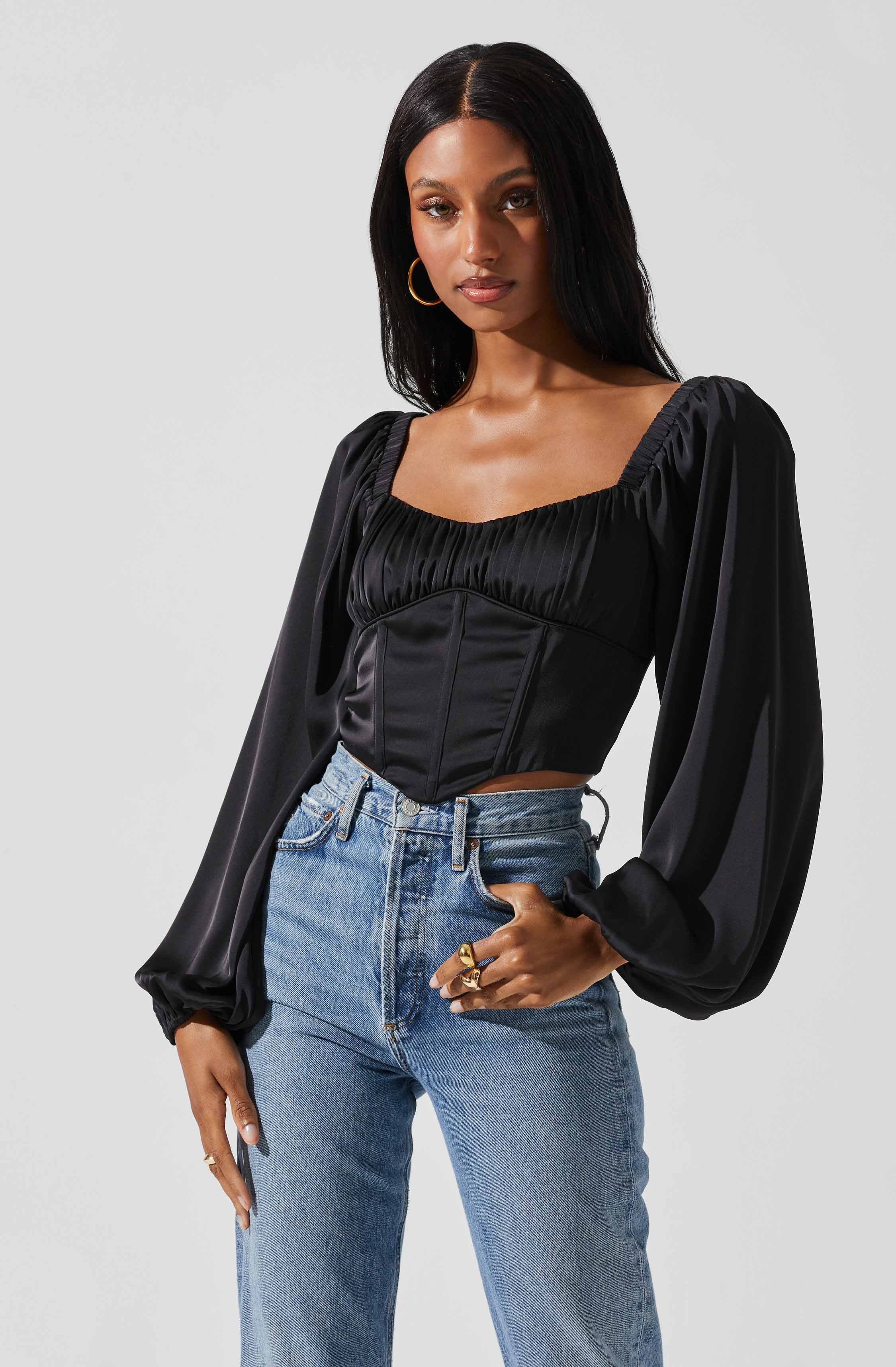 Penny Ruched Bust Long Sleeve Top-Aljck