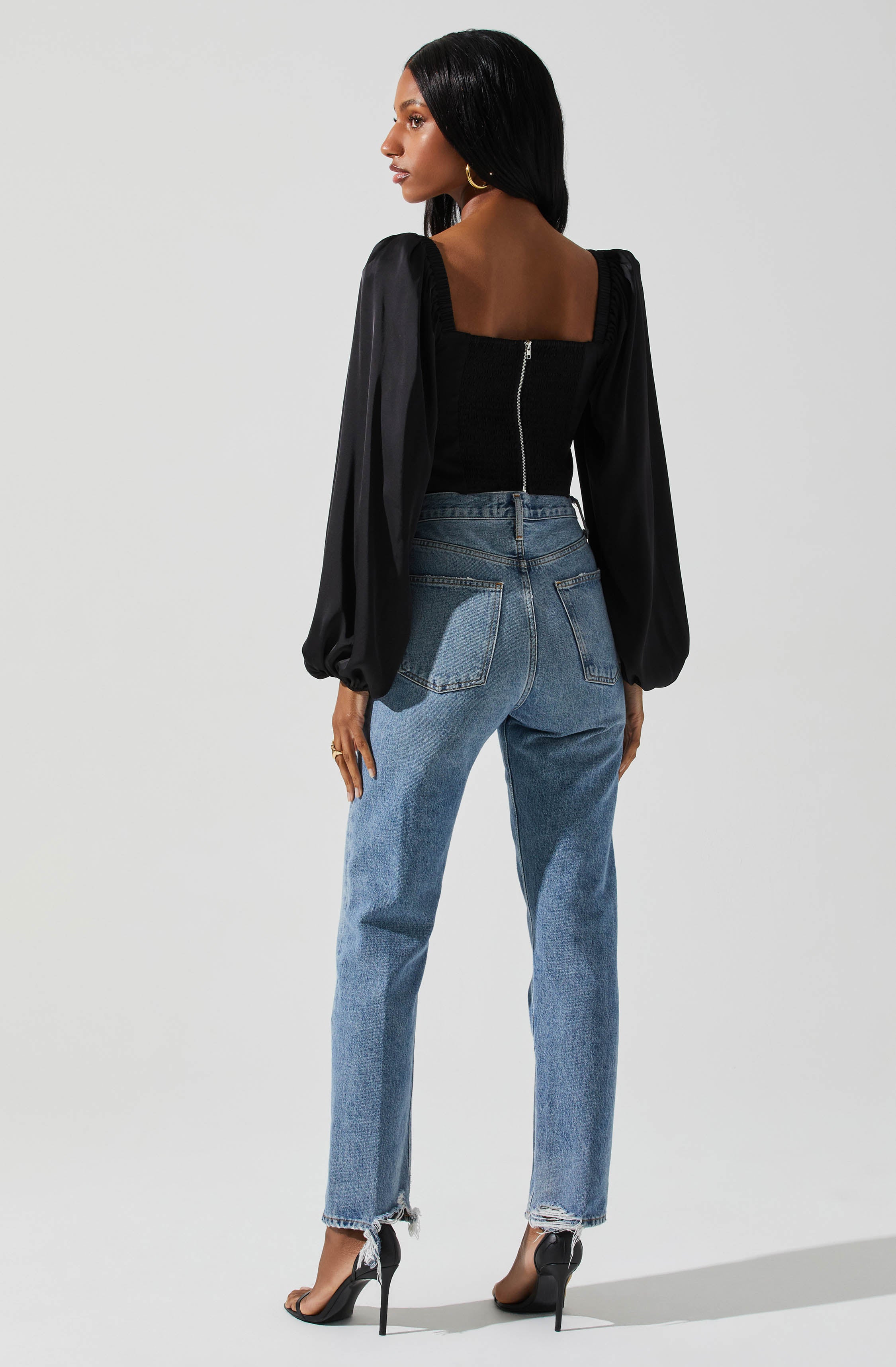 Penny Ruched Bust Long Sleeve Top-Aljck