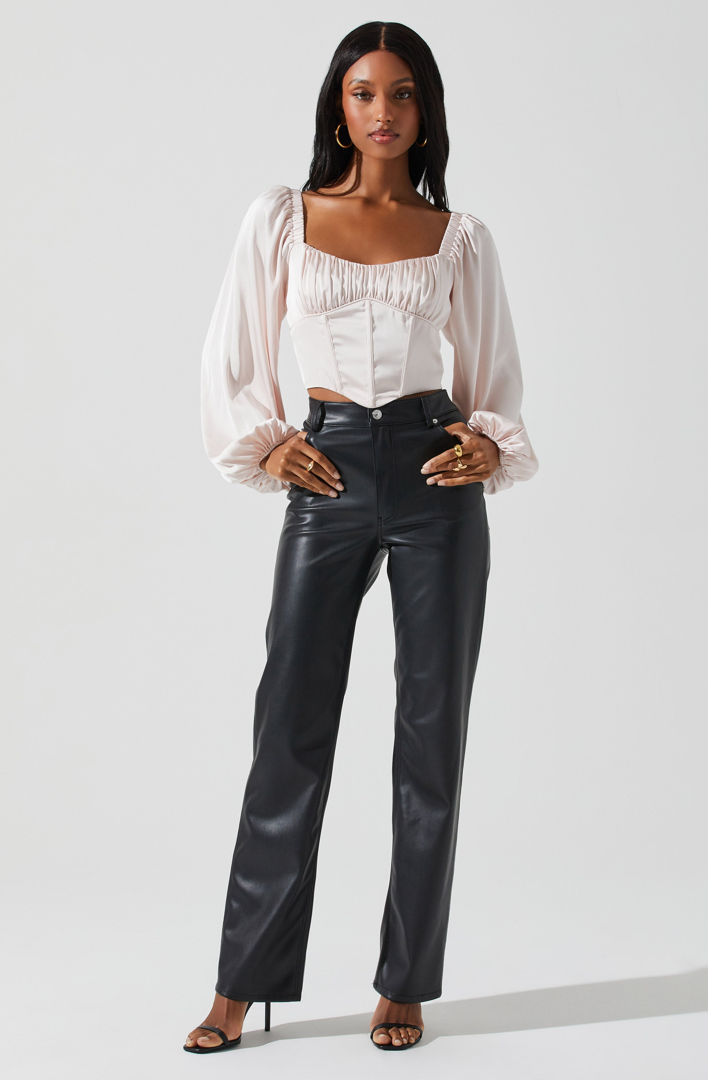 Penny Ruched Bust Long Sleeve Top-Aljck