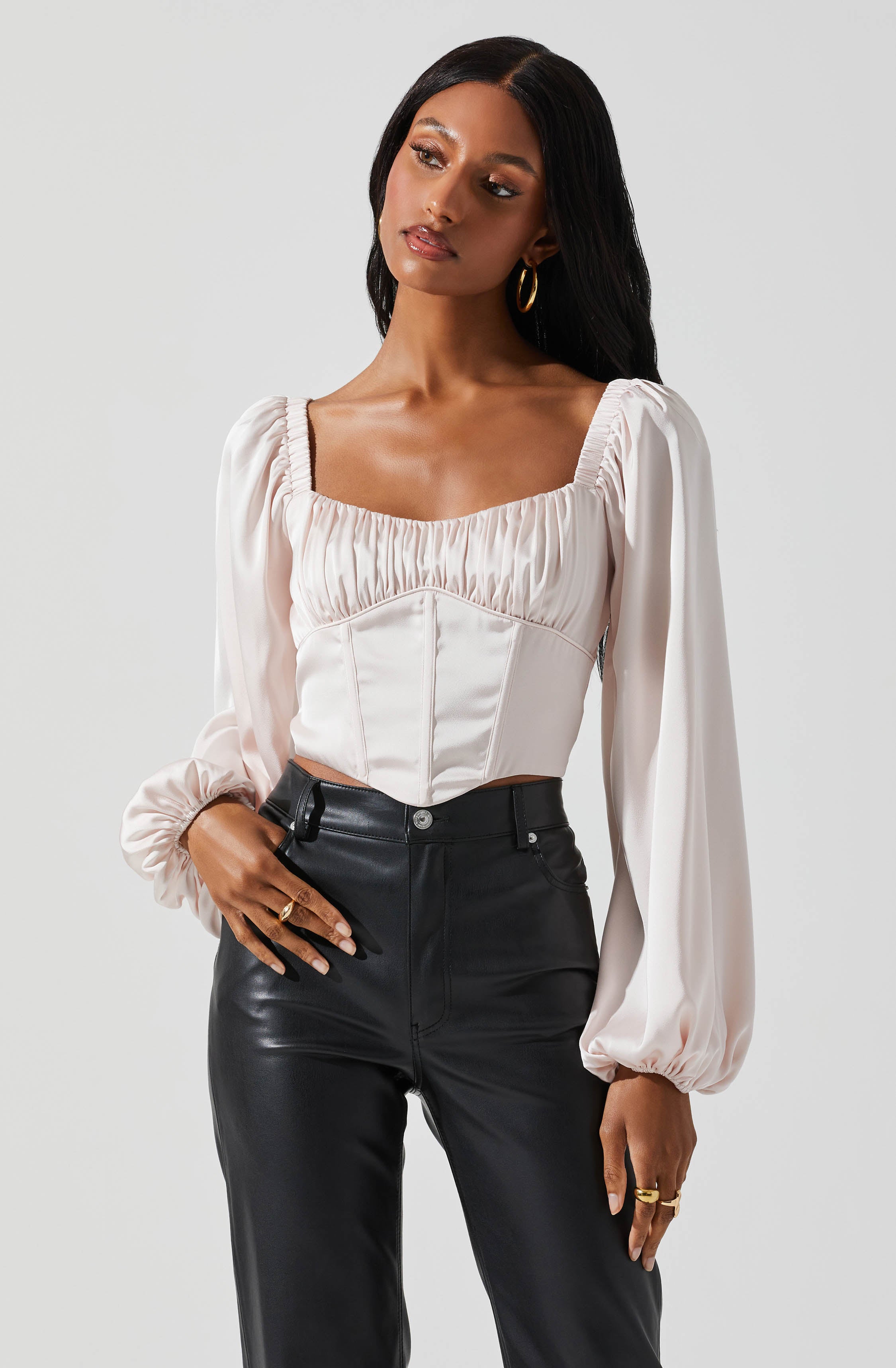 Penny Ruched Bust Long Sleeve Top-Aljck