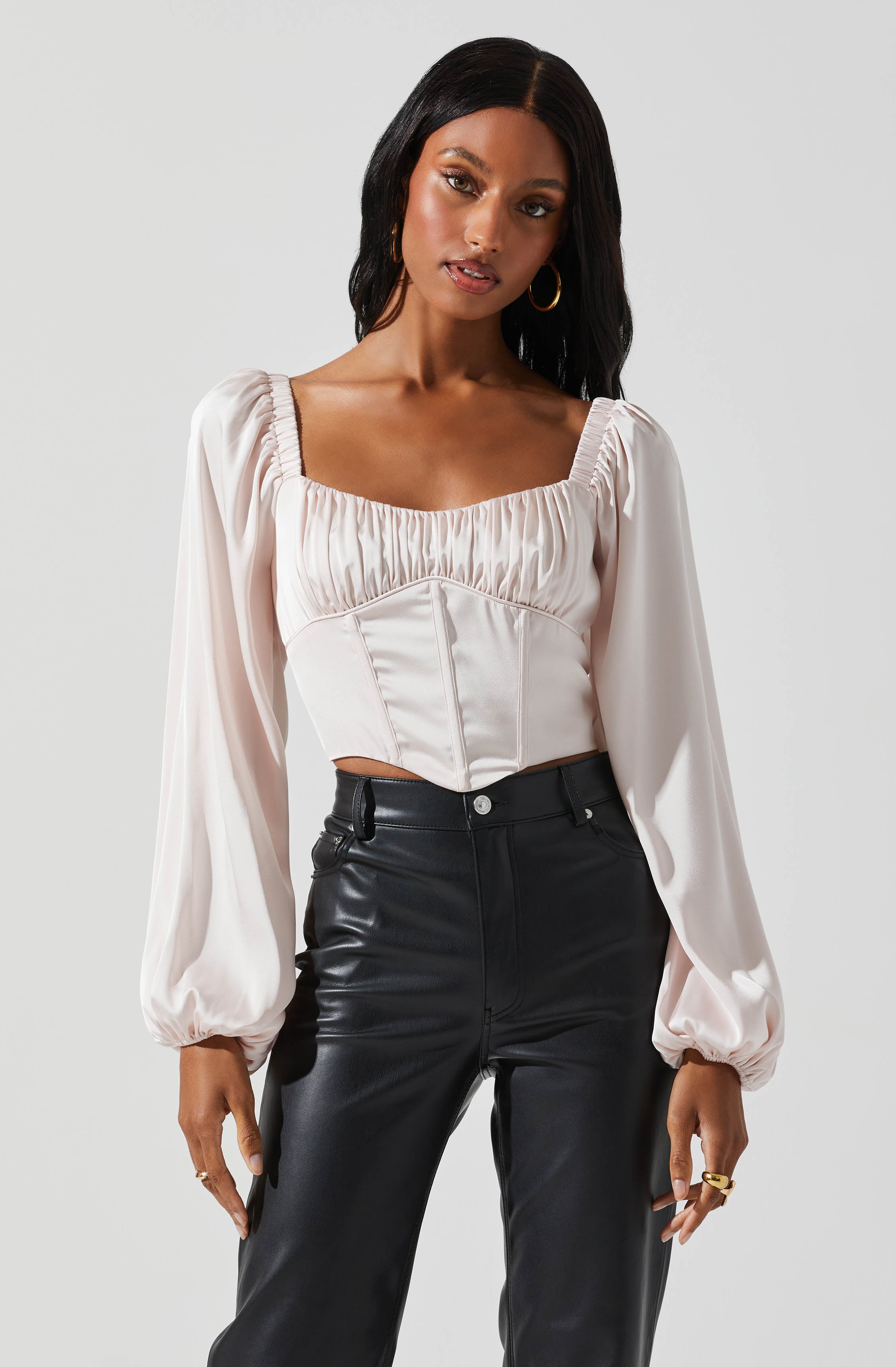 Penny Ruched Bust Long Sleeve Top-Aljck