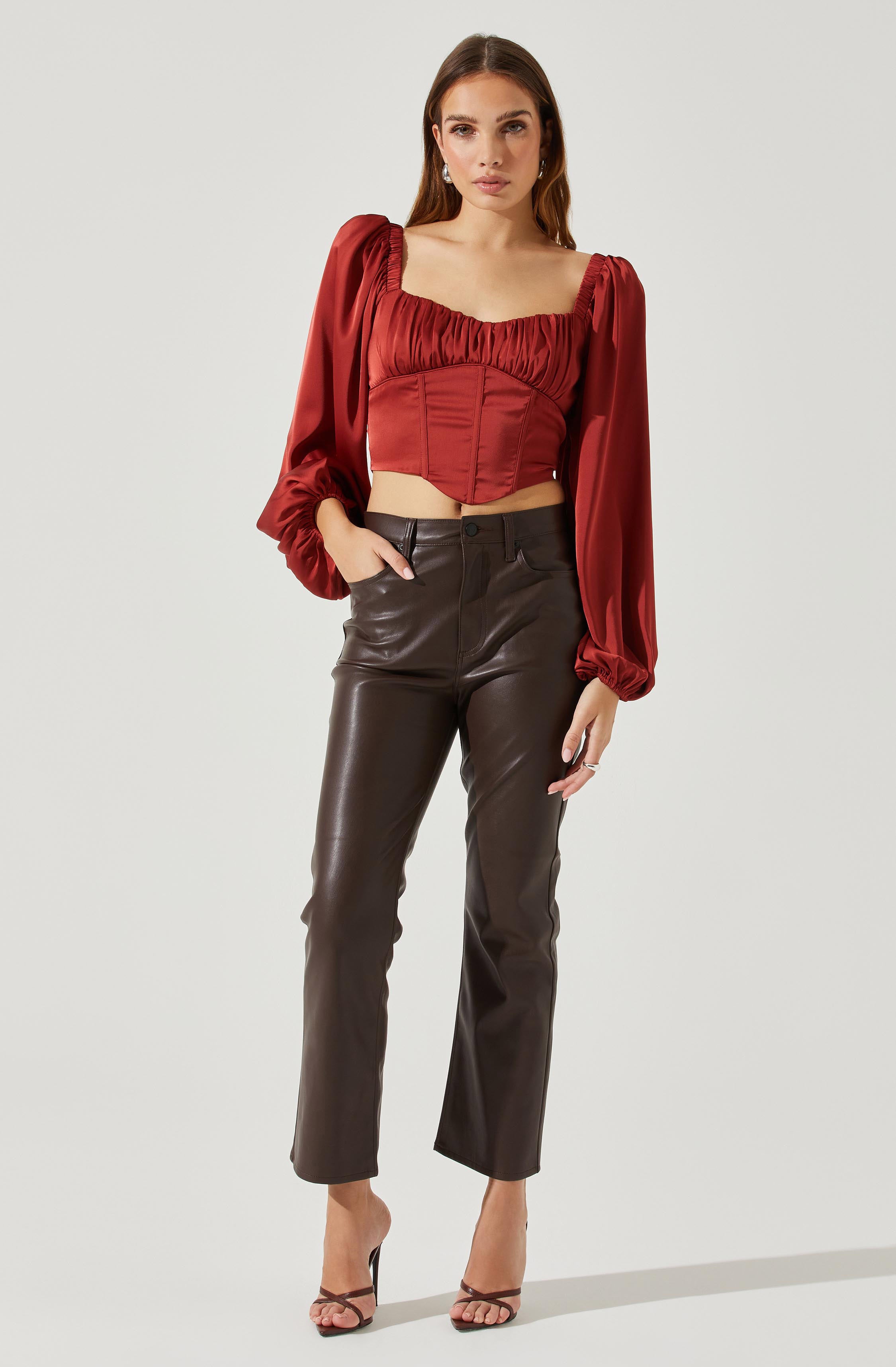 Penny Ruched Bust Long Sleeve Top-Aljck