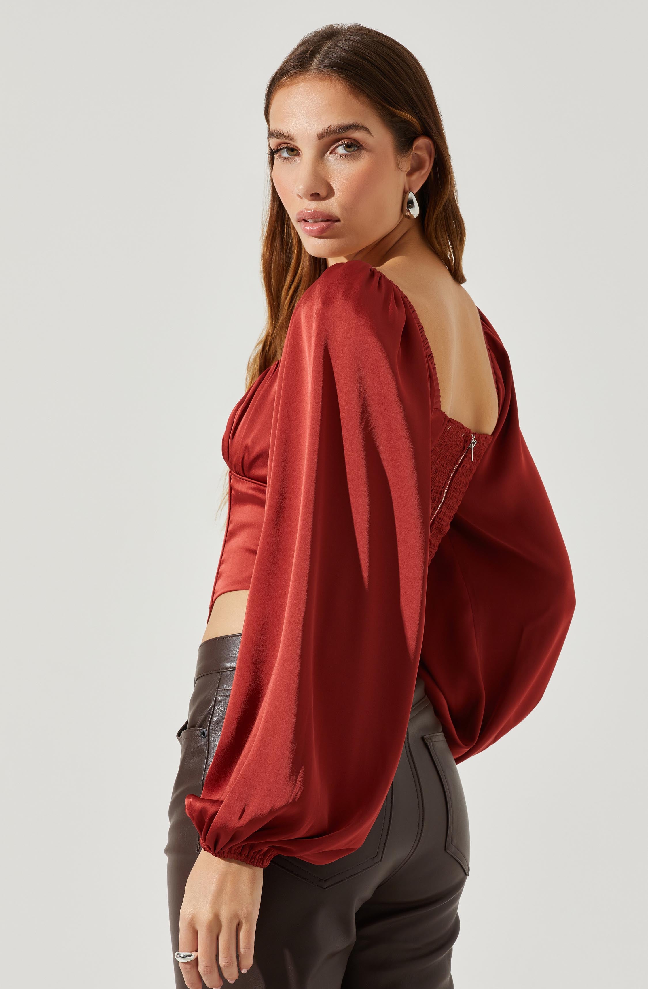 Penny Ruched Bust Long Sleeve Top-Aljck