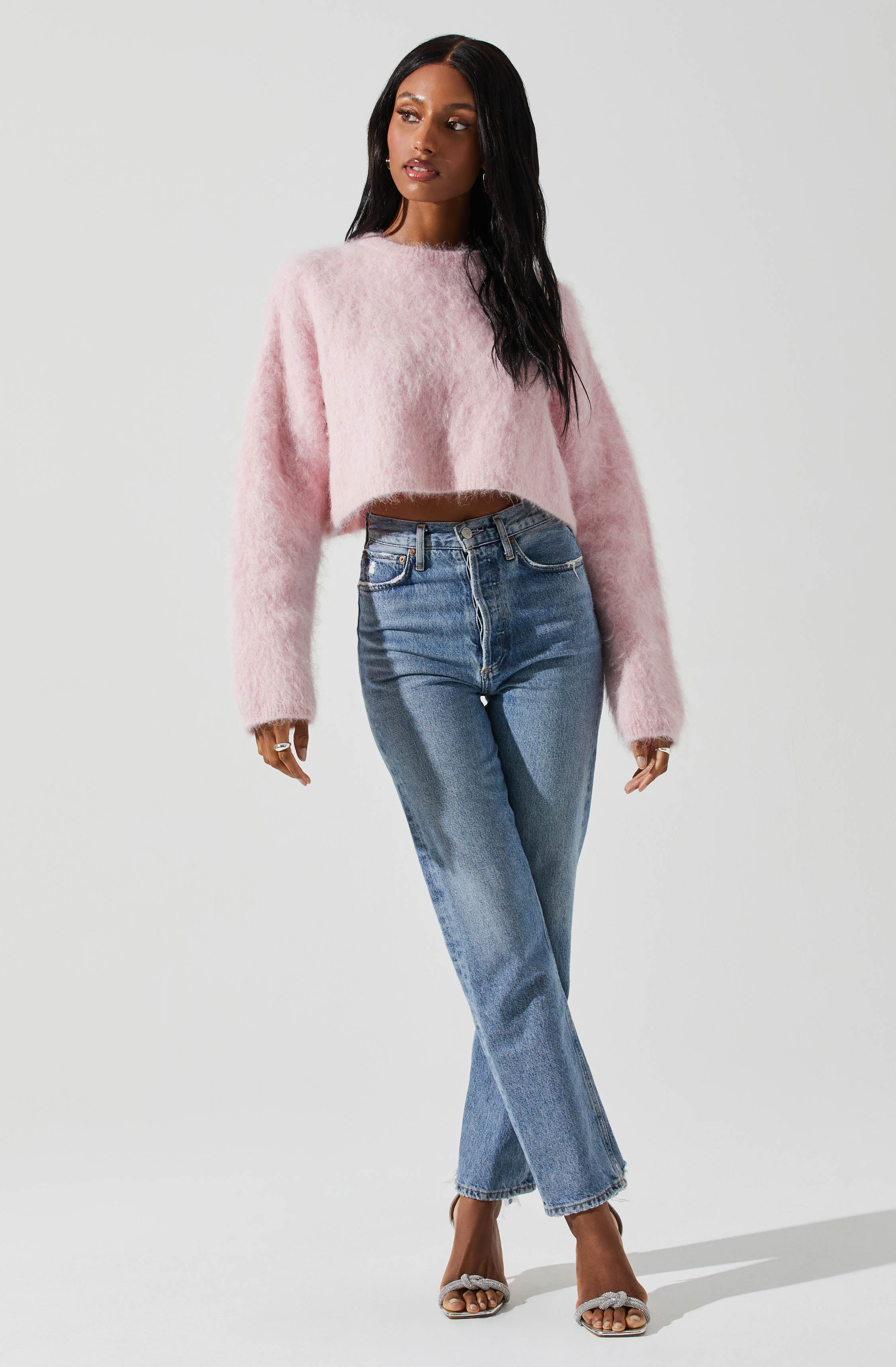 Clarissa Cropped Fuzzy Knit Sweater-Aljck