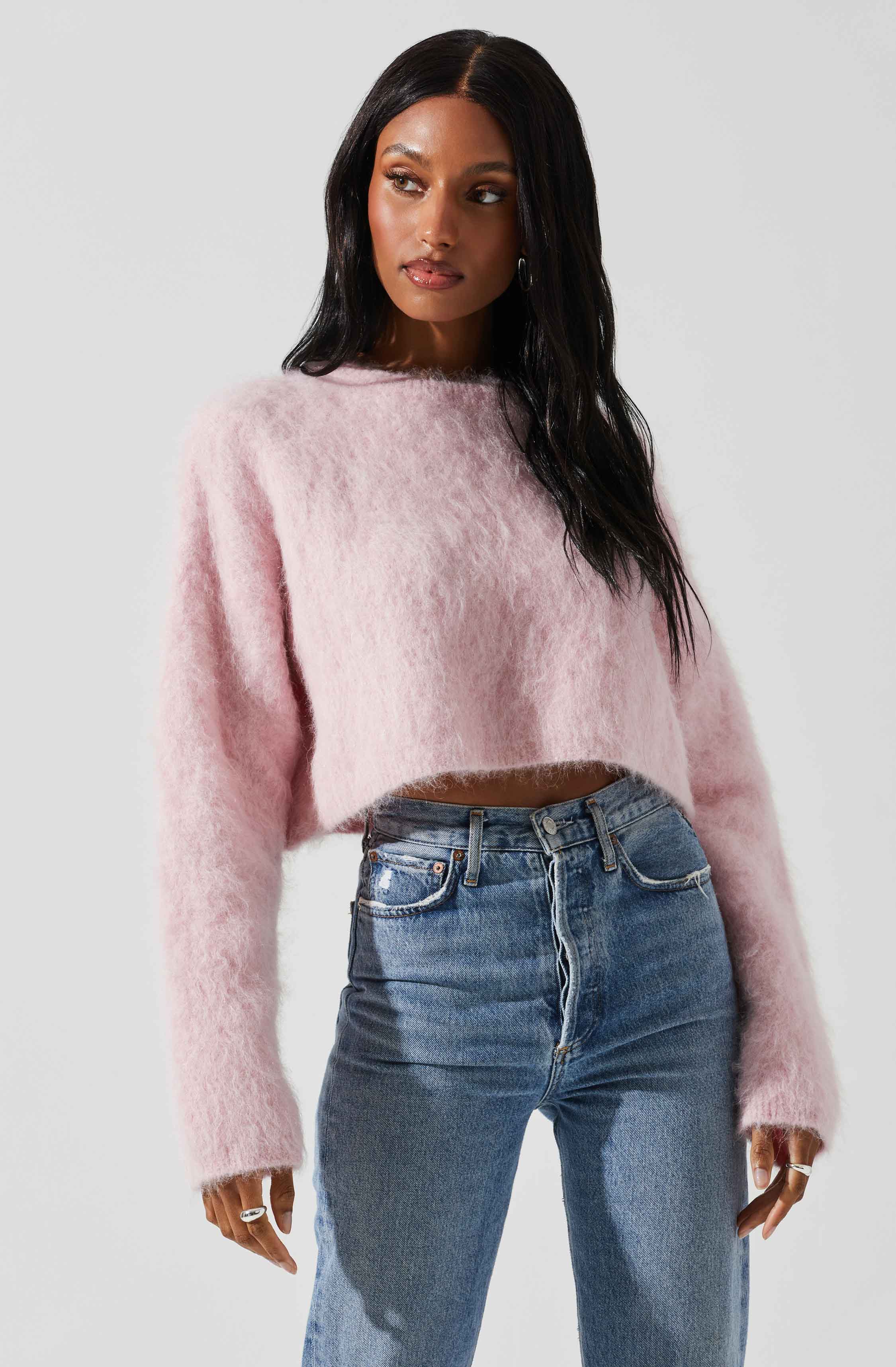 Clarissa Cropped Fuzzy Knit Sweater-Aljck