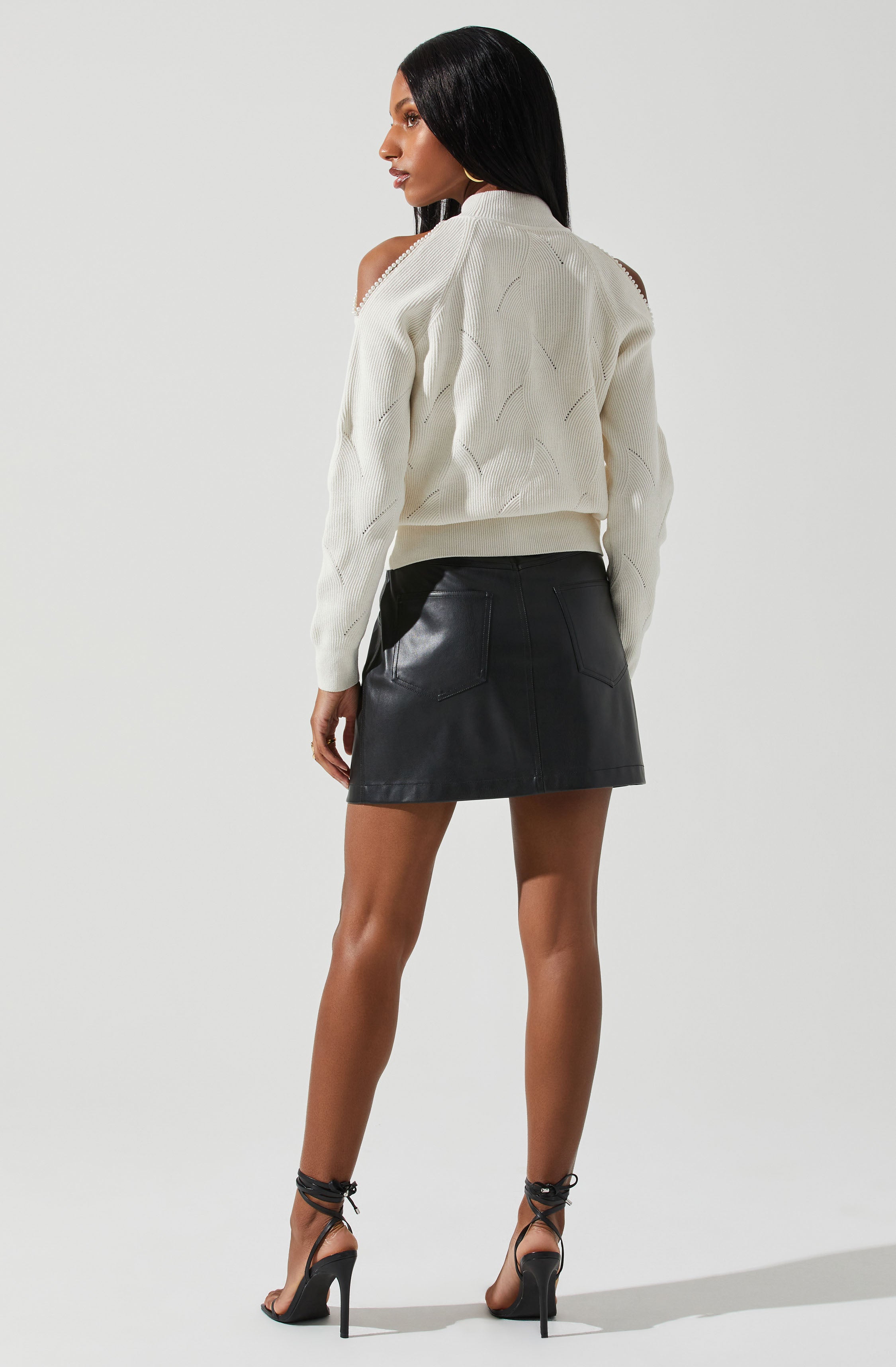 Tori Pearl Embellished Cold Shoulder Sweater-Aljck