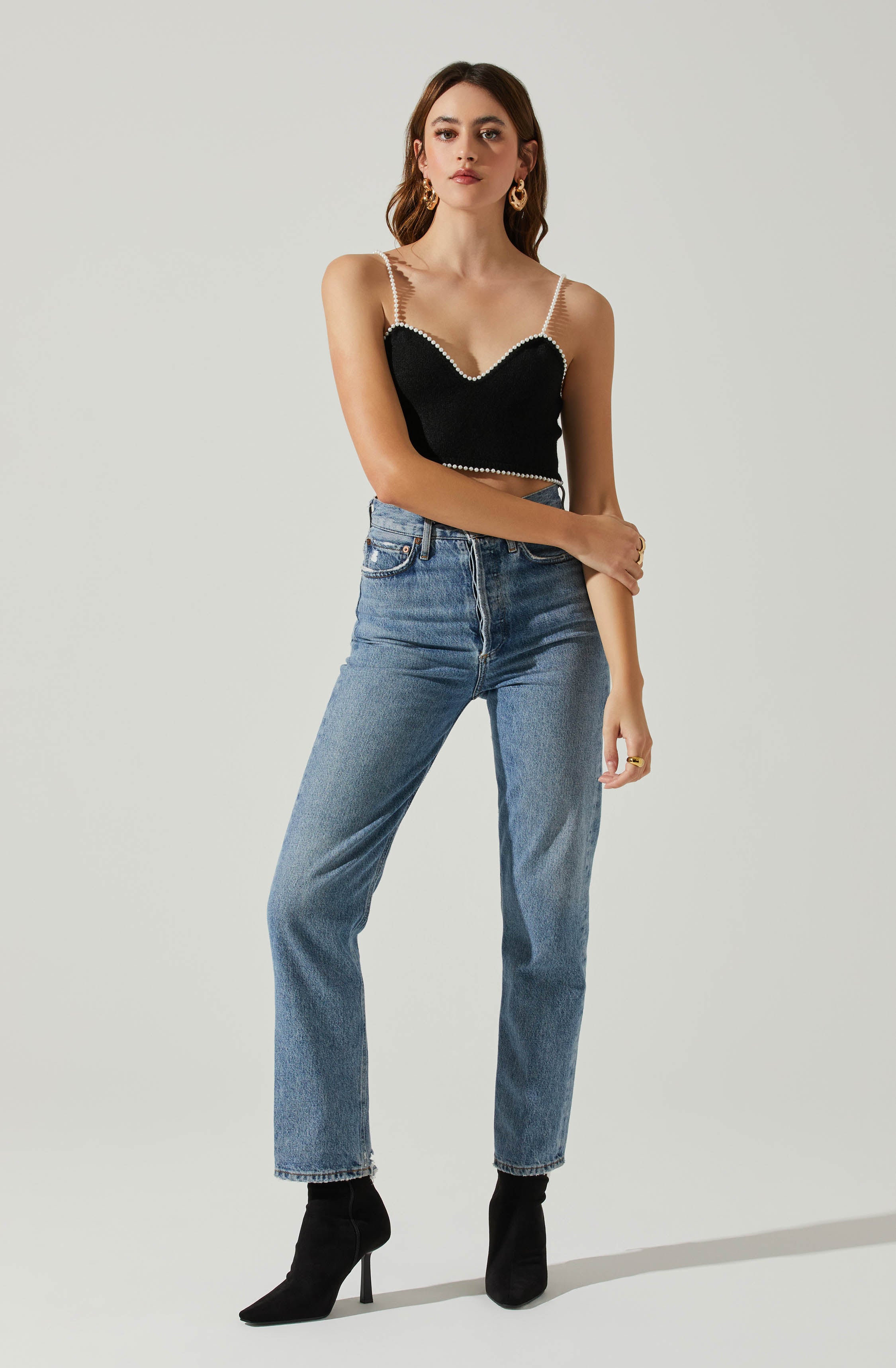 Kira Pearl Embellished Sweater Top-Aljck