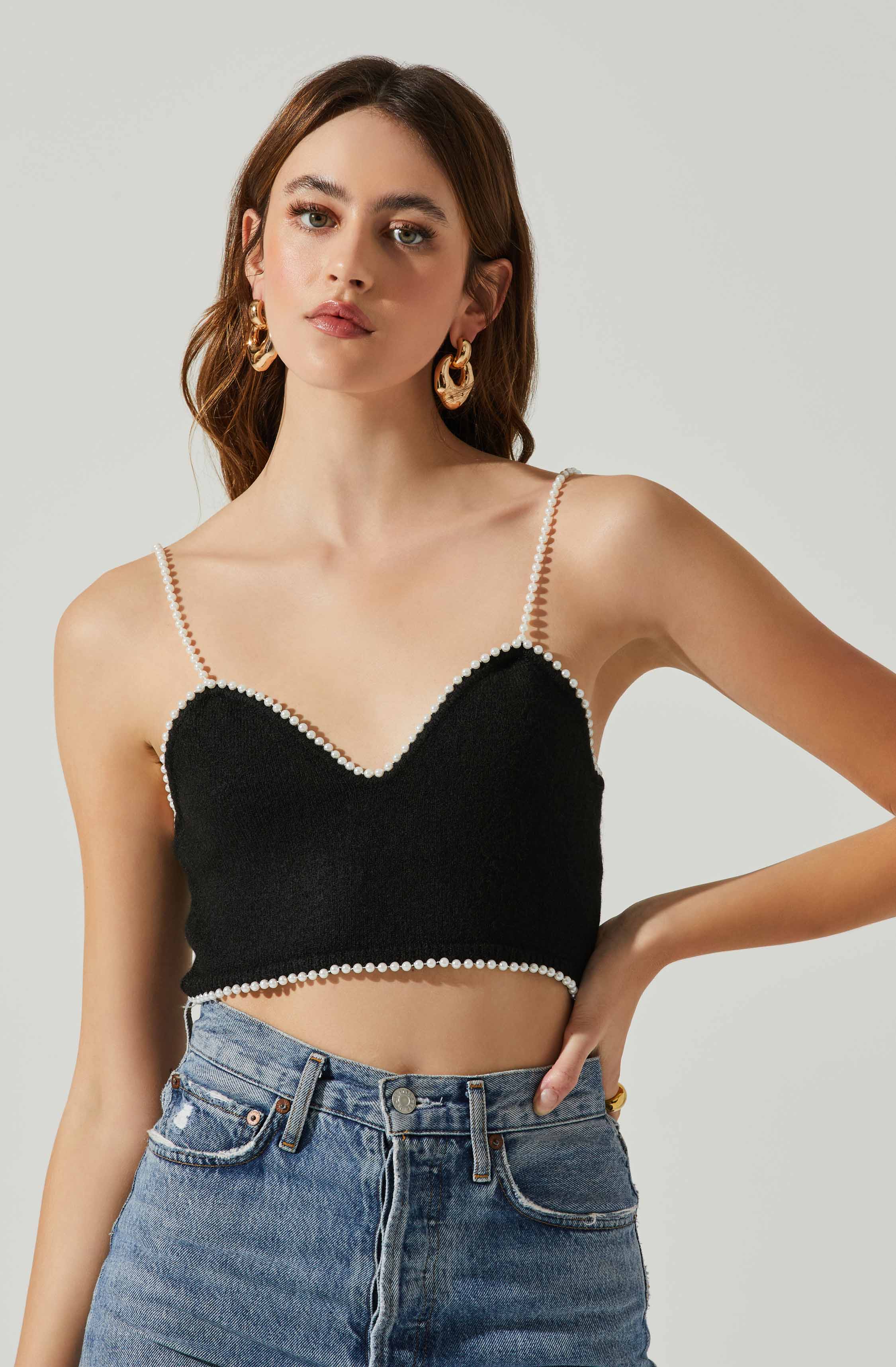 Kira Pearl Embellished Sweater Top-Aljck