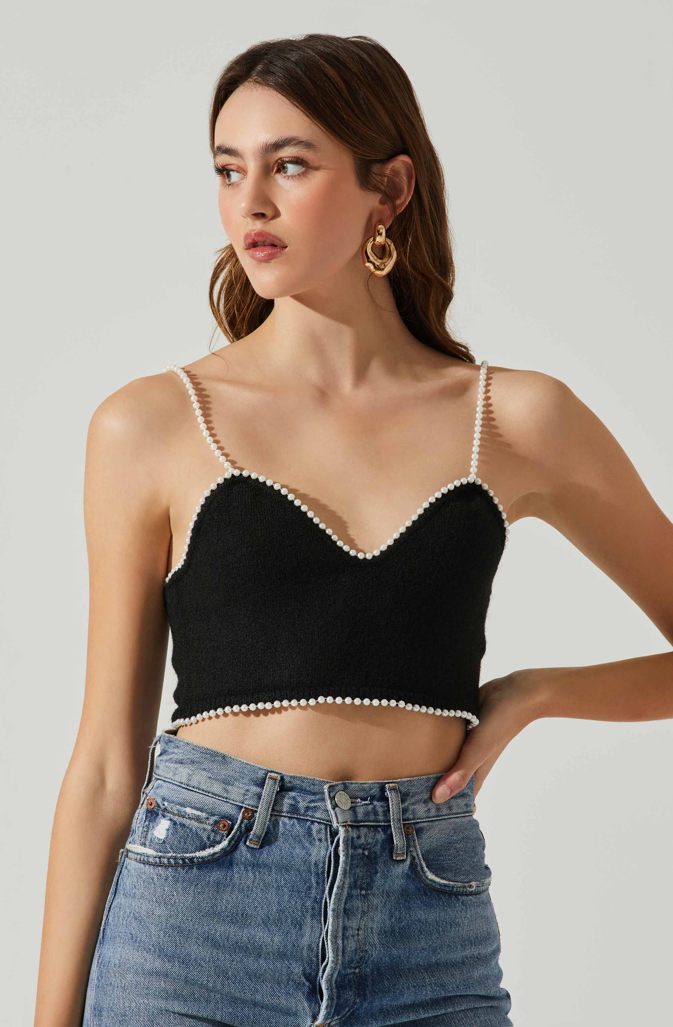 Kira Pearl Embellished Sweater Top-Aljck