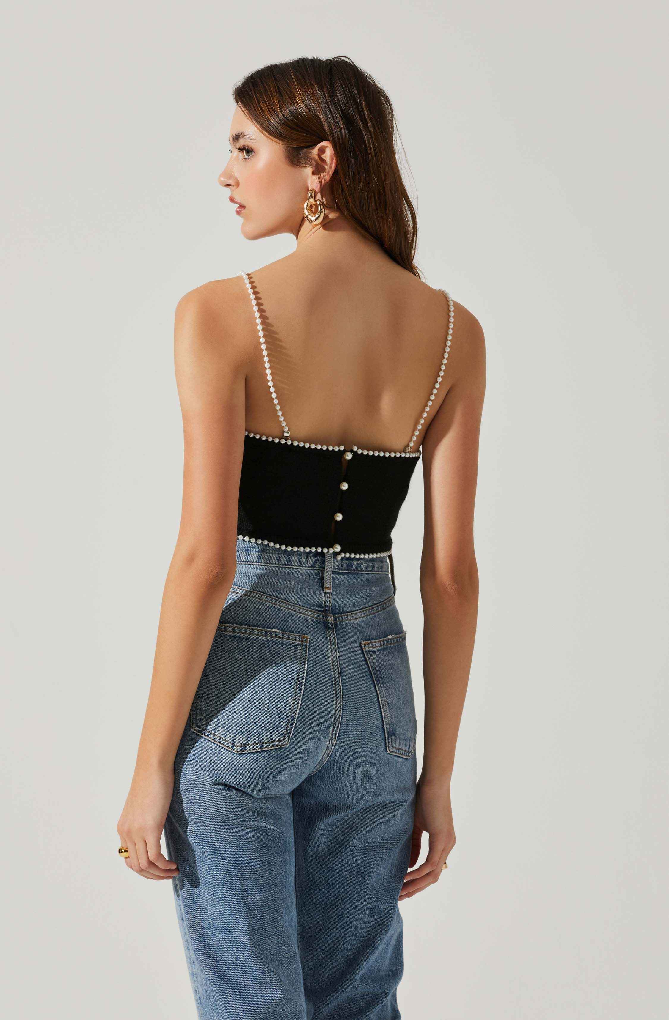 Kira Pearl Embellished Sweater Top-Aljck