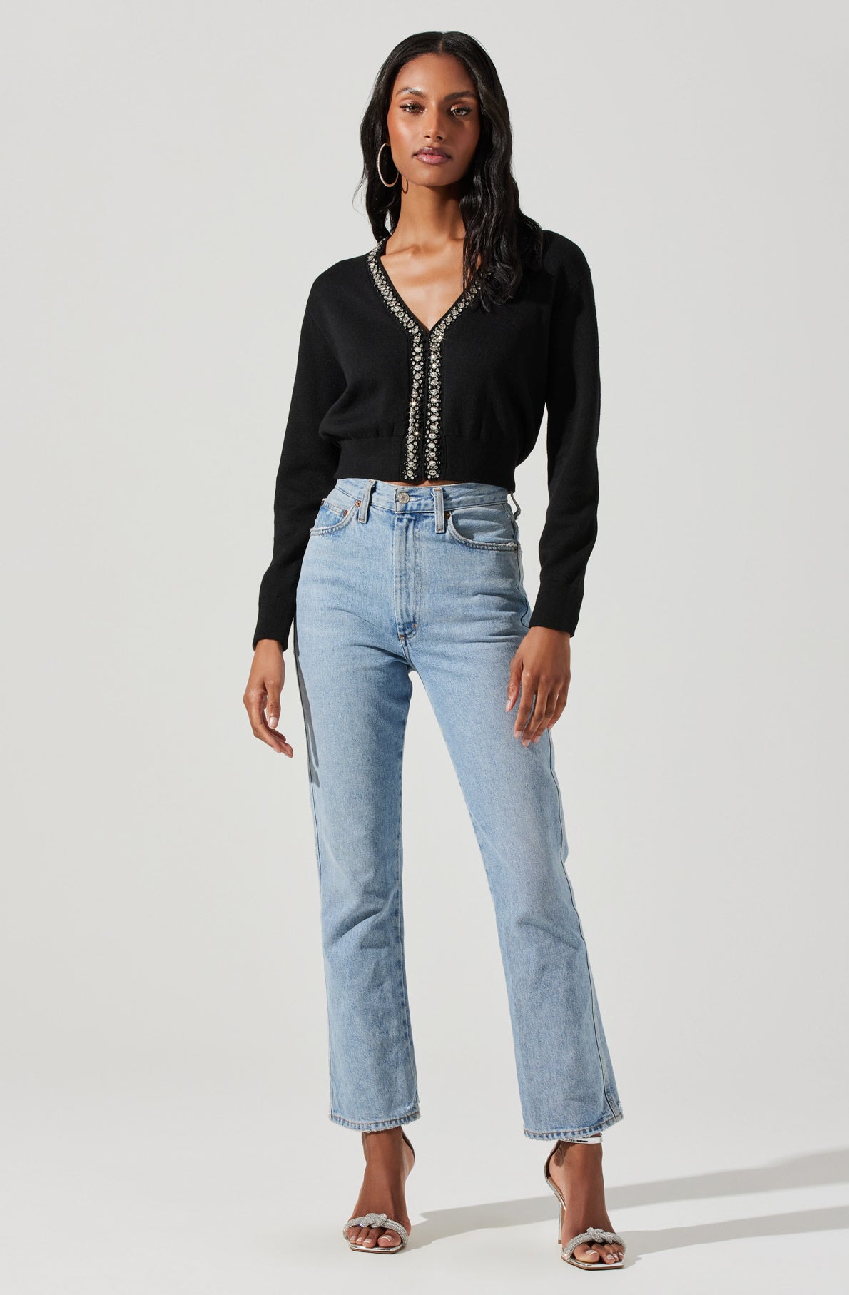 Torrance Rhinestone Trim Cardigan-Aljck