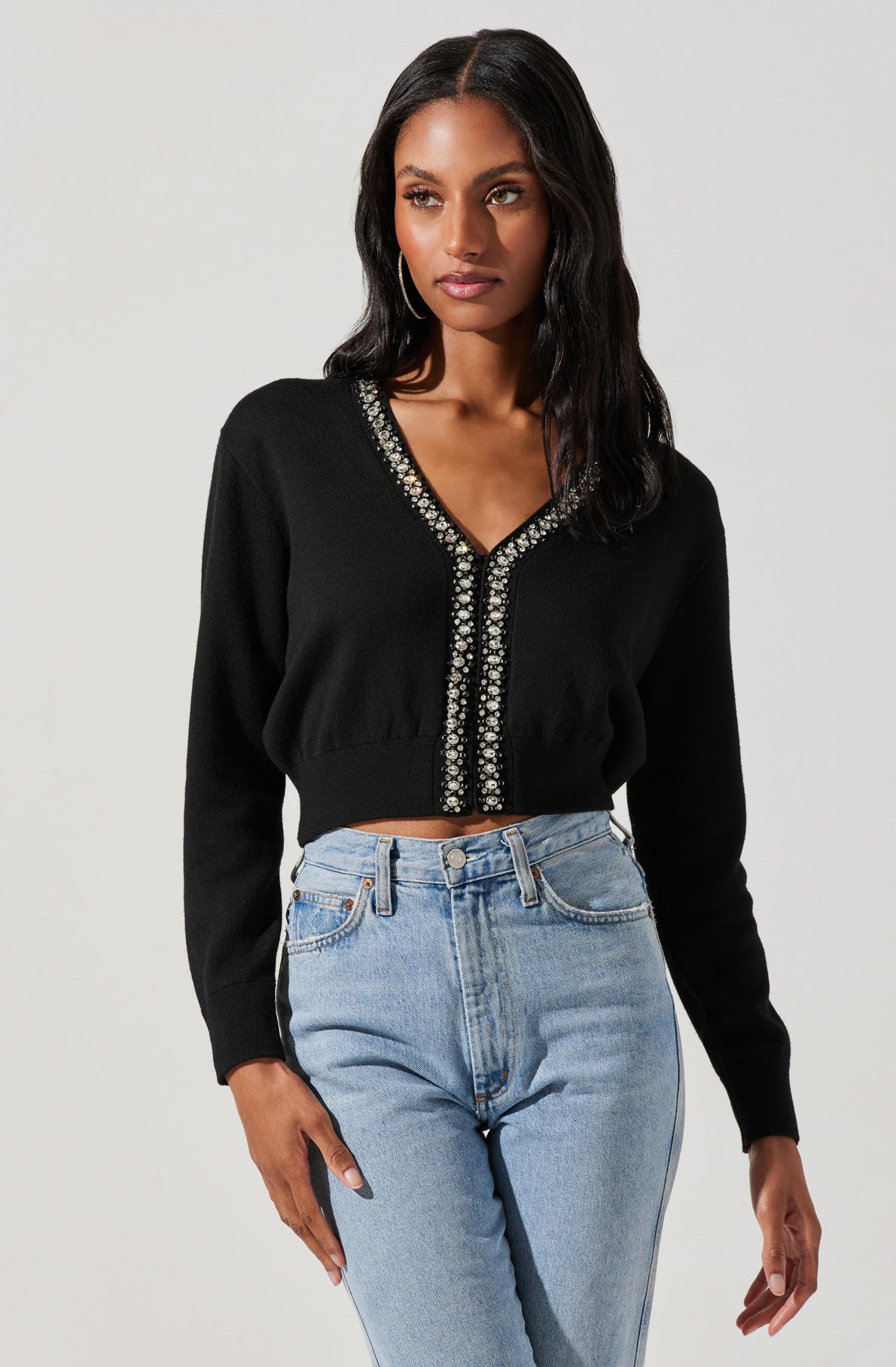 Torrance Rhinestone Trim Cardigan-Aljck