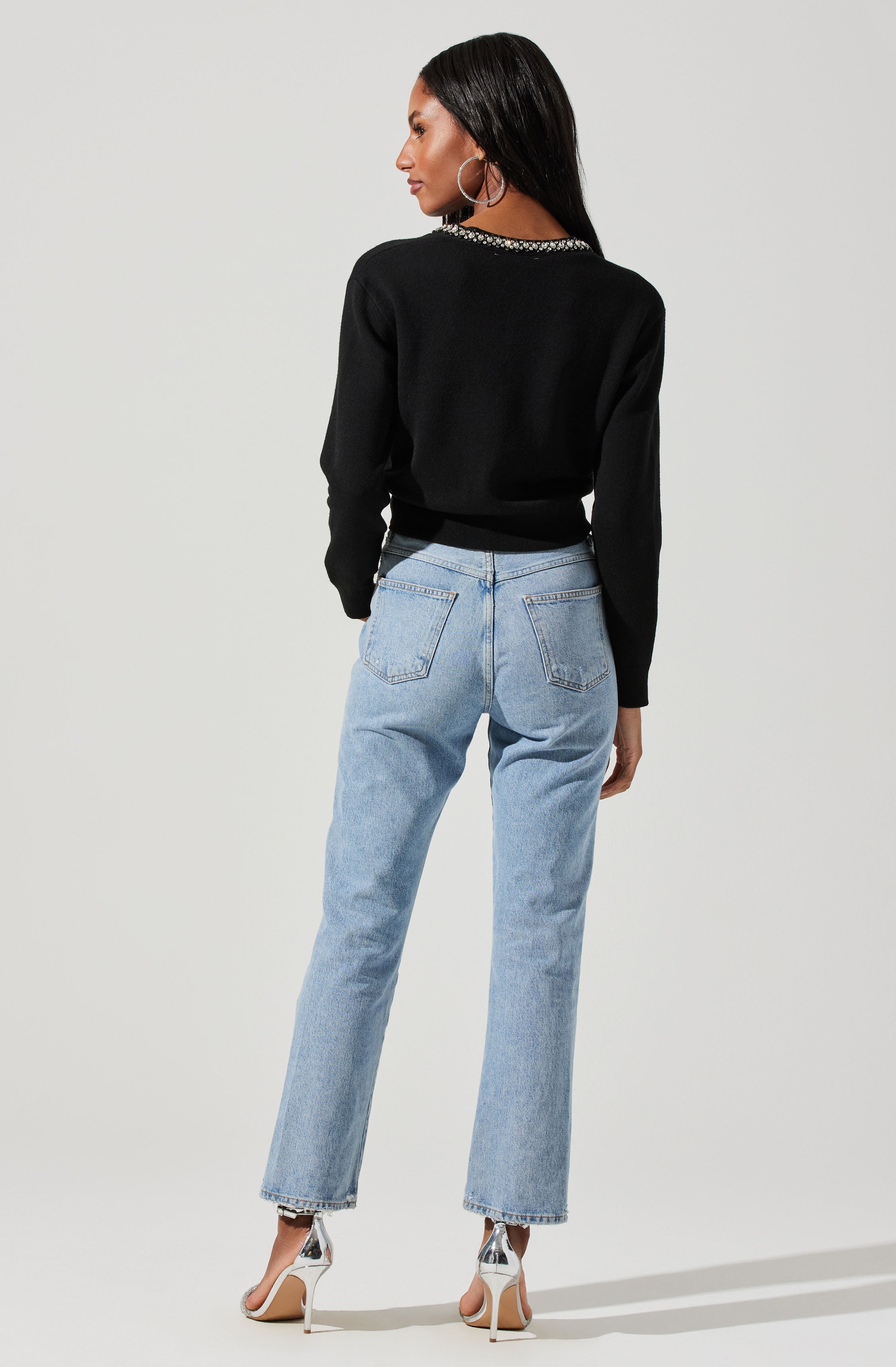 Torrance Rhinestone Trim Cardigan-Aljck