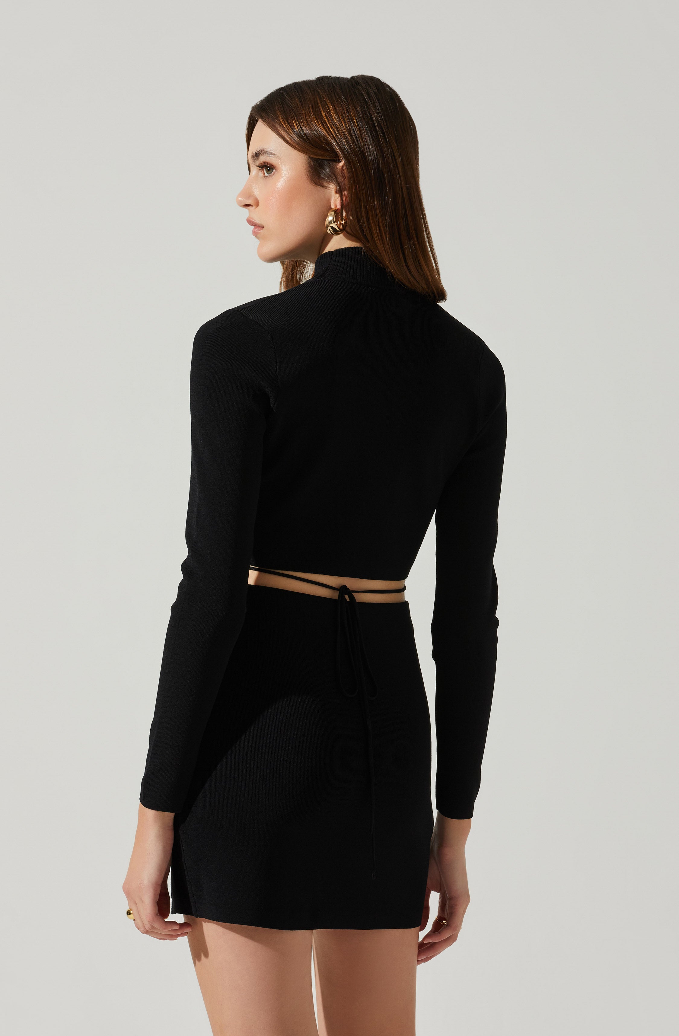 Raven Mock Neck Tie Waist Sweater-Aljck
