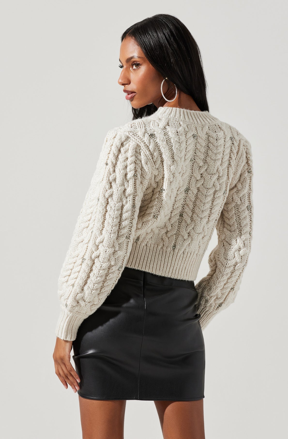 Edith Embellished Cable Knit Sweater-Aljck