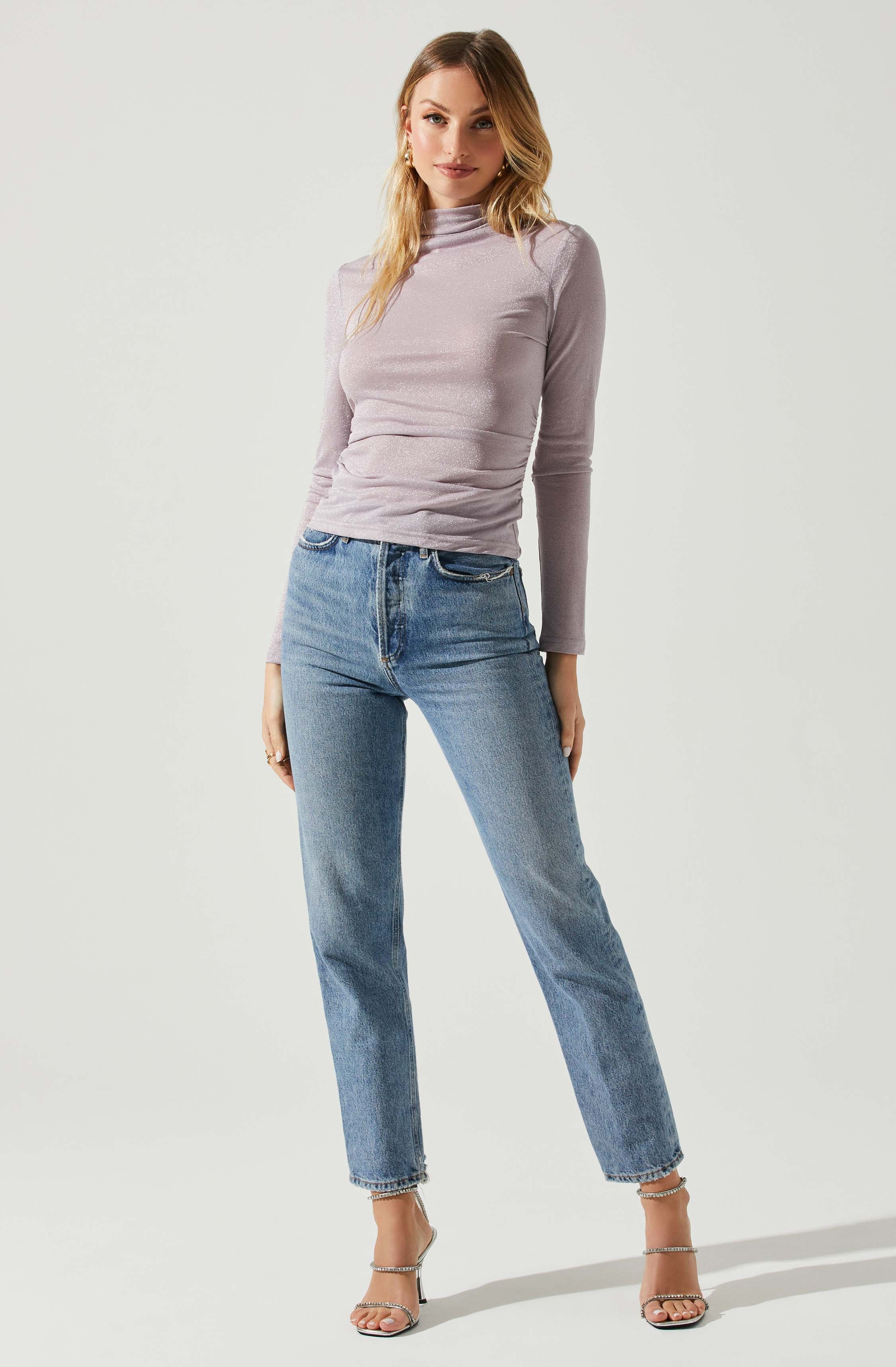 Jobelle Lurex Mock Neck Long Sleeve Top-Aljck