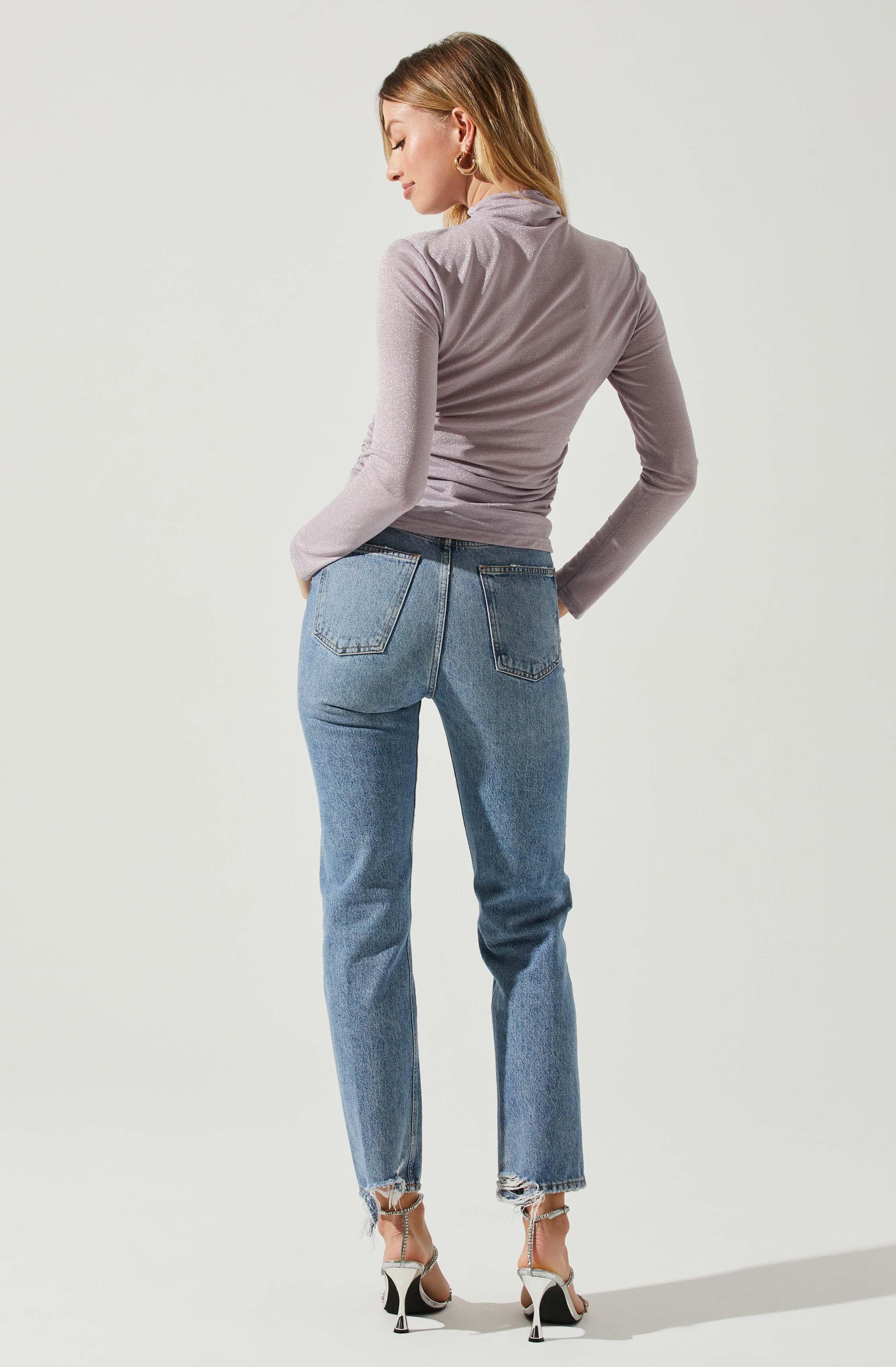 Jobelle Lurex Mock Neck Long Sleeve Top-Aljck