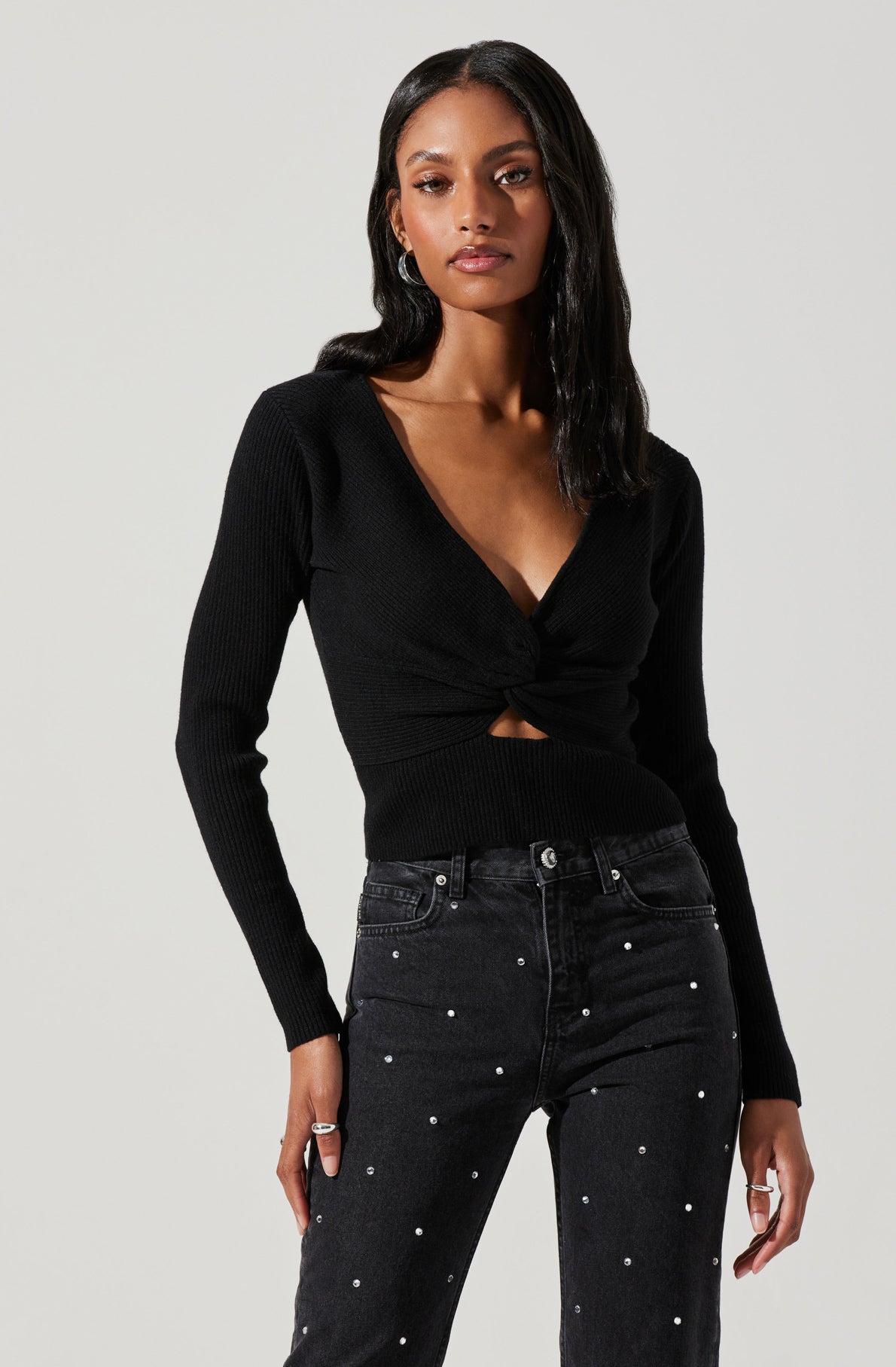 Rylee Twist Front Cutout Sweater-Aljck