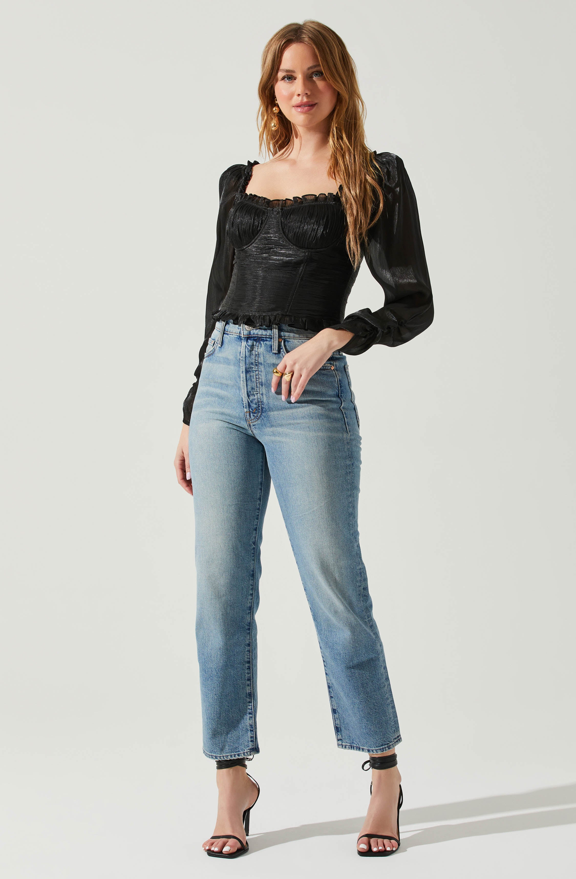 Junie Ruffle Square Neck Long Sleeve Top-Aljck