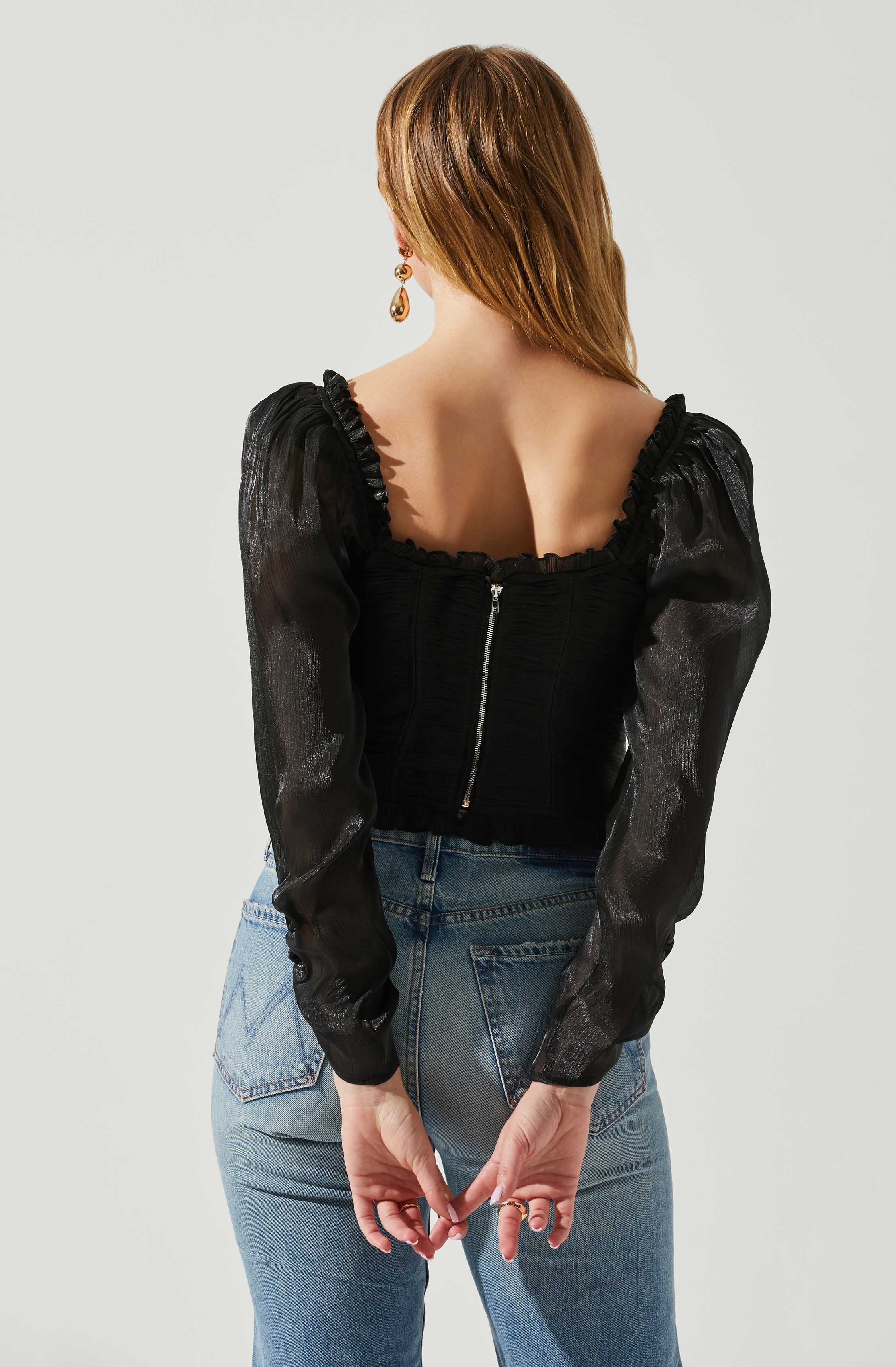 Junie Ruffle Square Neck Long Sleeve Top-Aljck