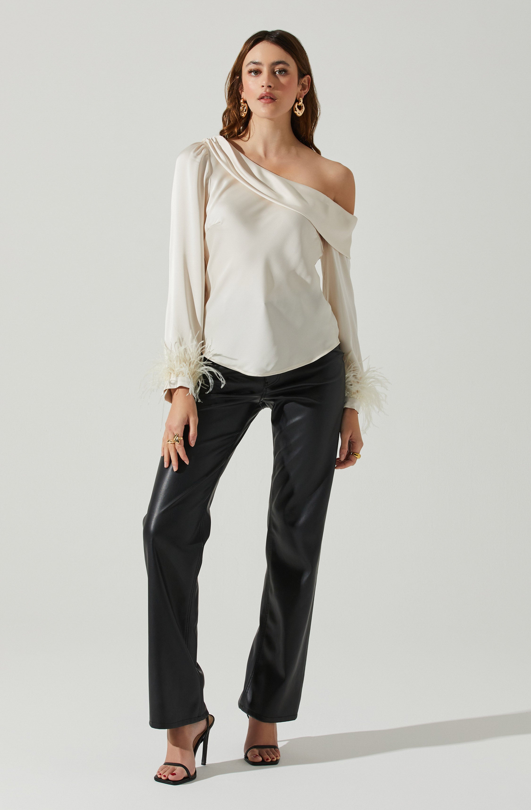 Dawn Off Shoulder Feather Trim Top-Aljck