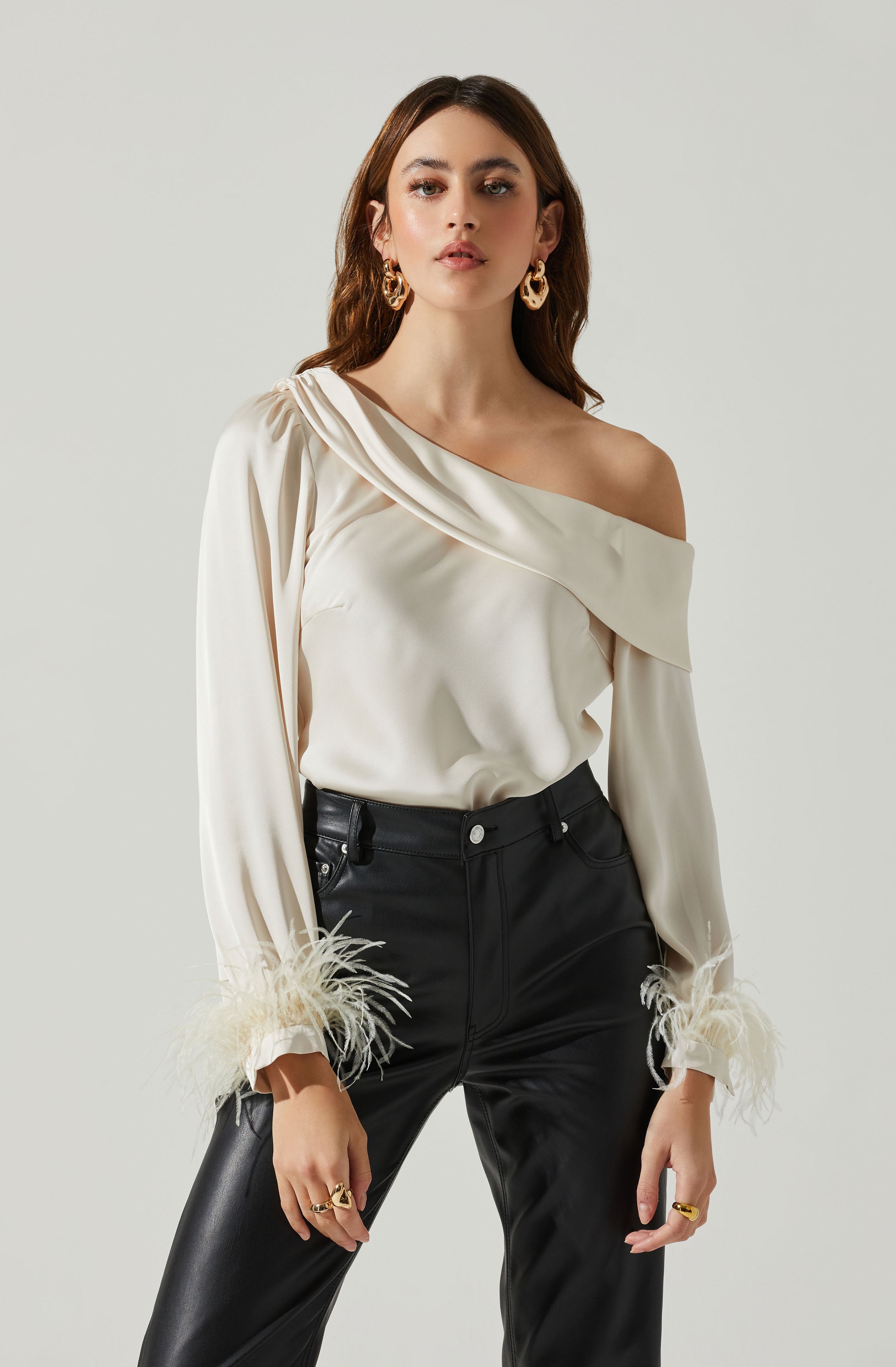 Dawn Off Shoulder Feather Trim Top-Aljck