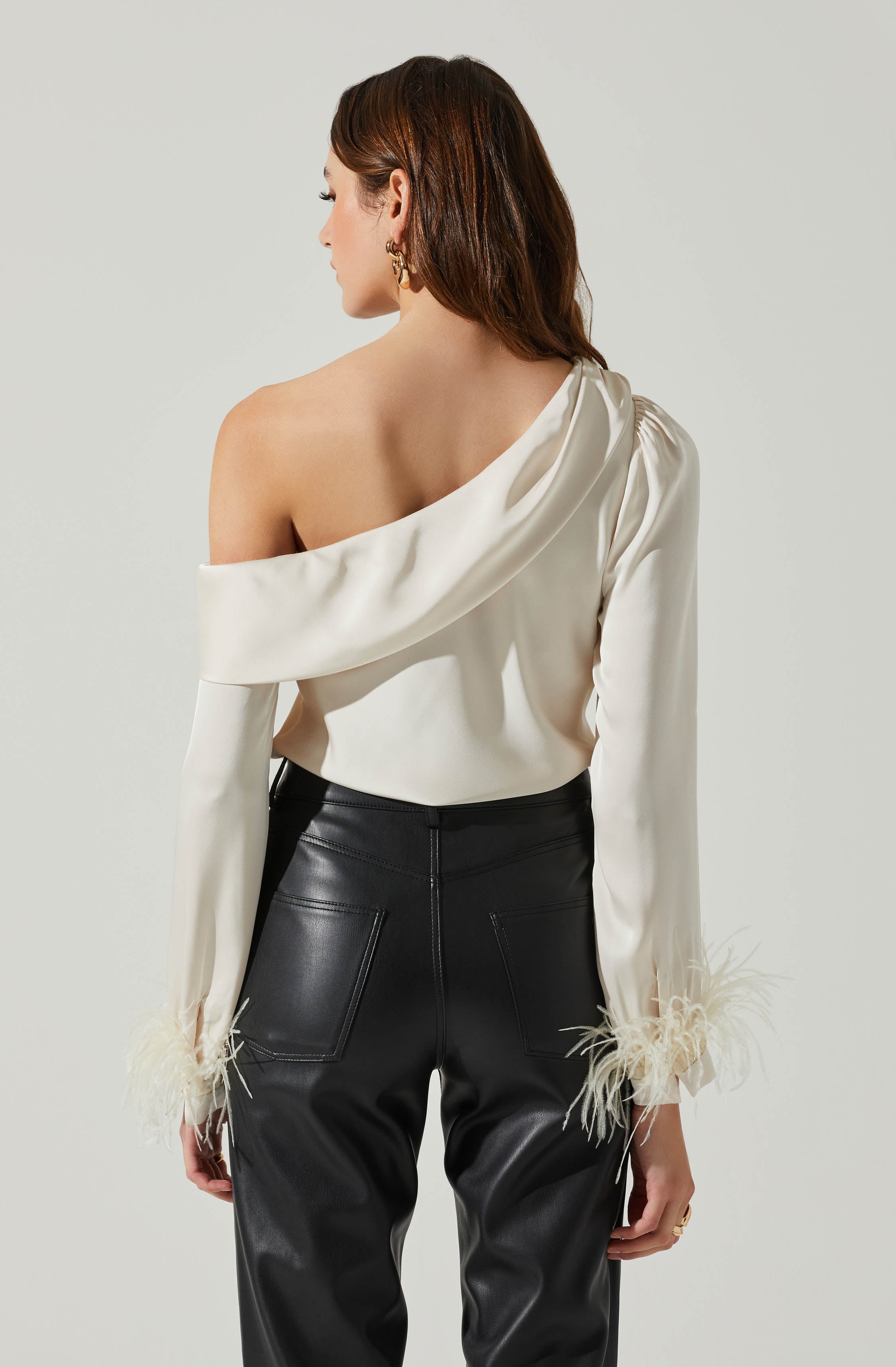 Dawn Off Shoulder Feather Trim Top-Aljck