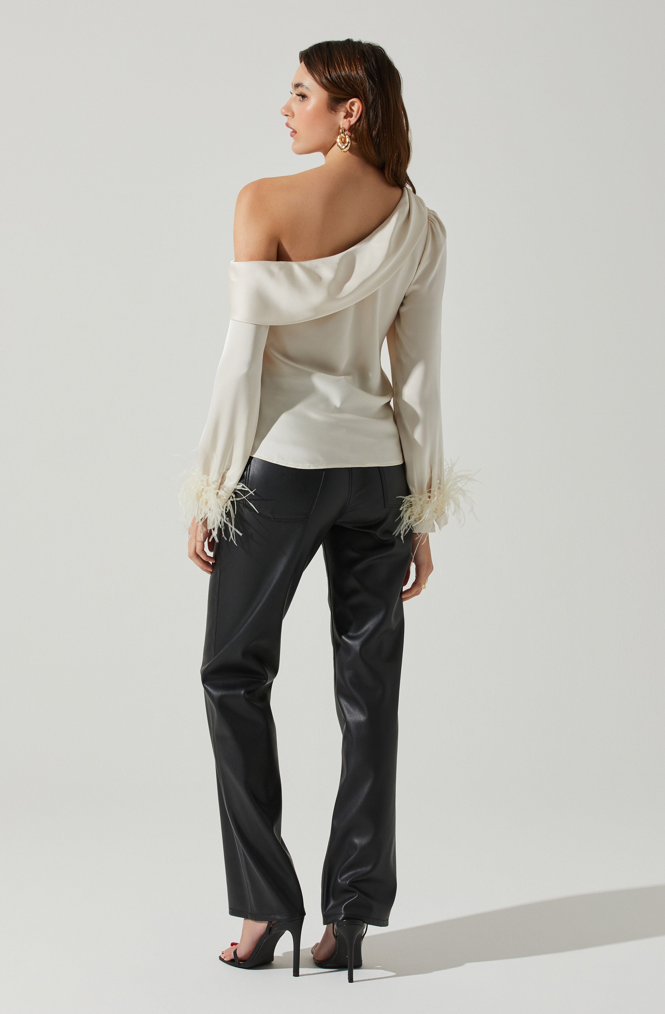 Dawn Off Shoulder Feather Trim Top-Aljck