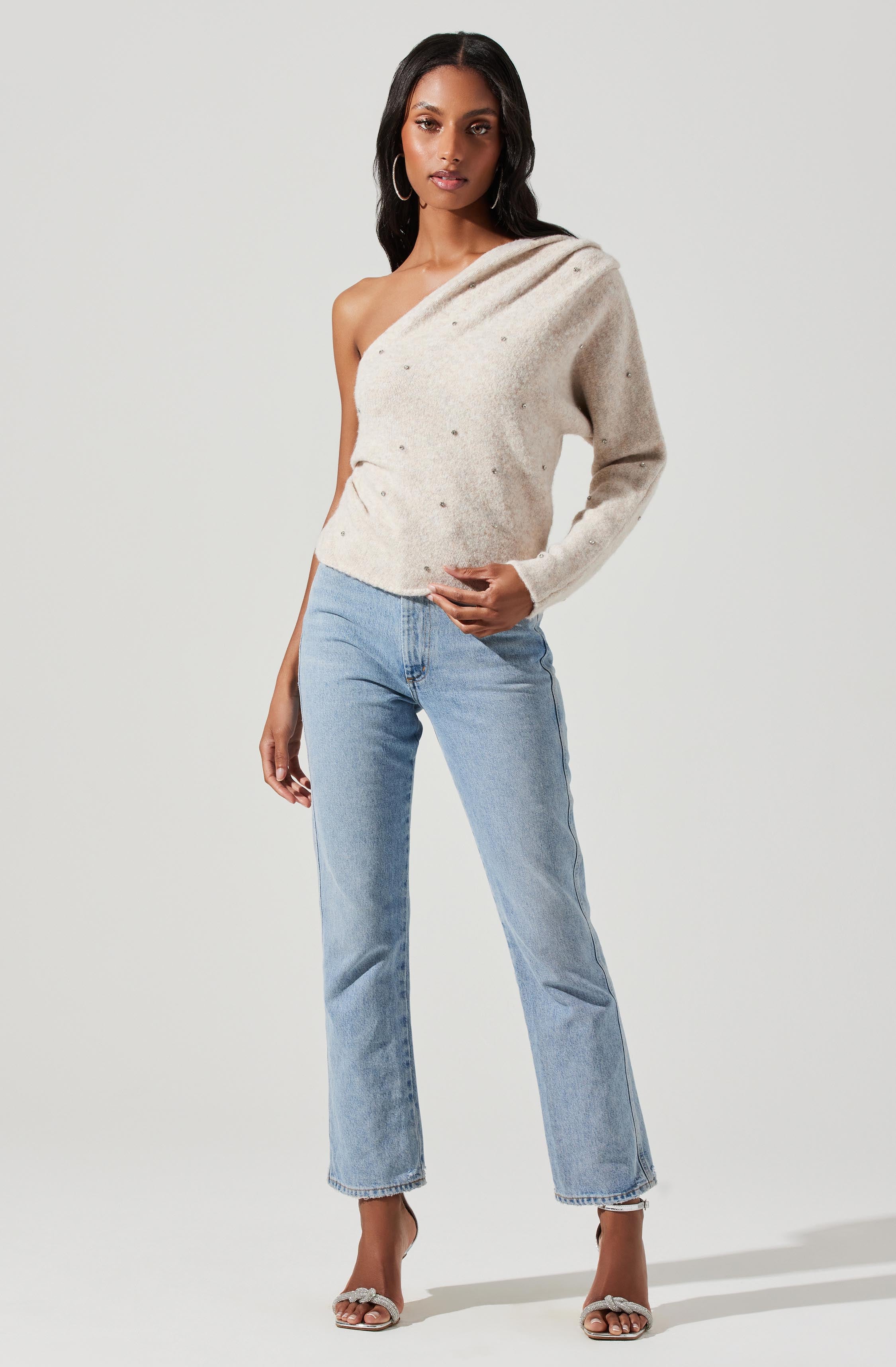 Cosima Embellished One Sleeve Sweater-Aljck