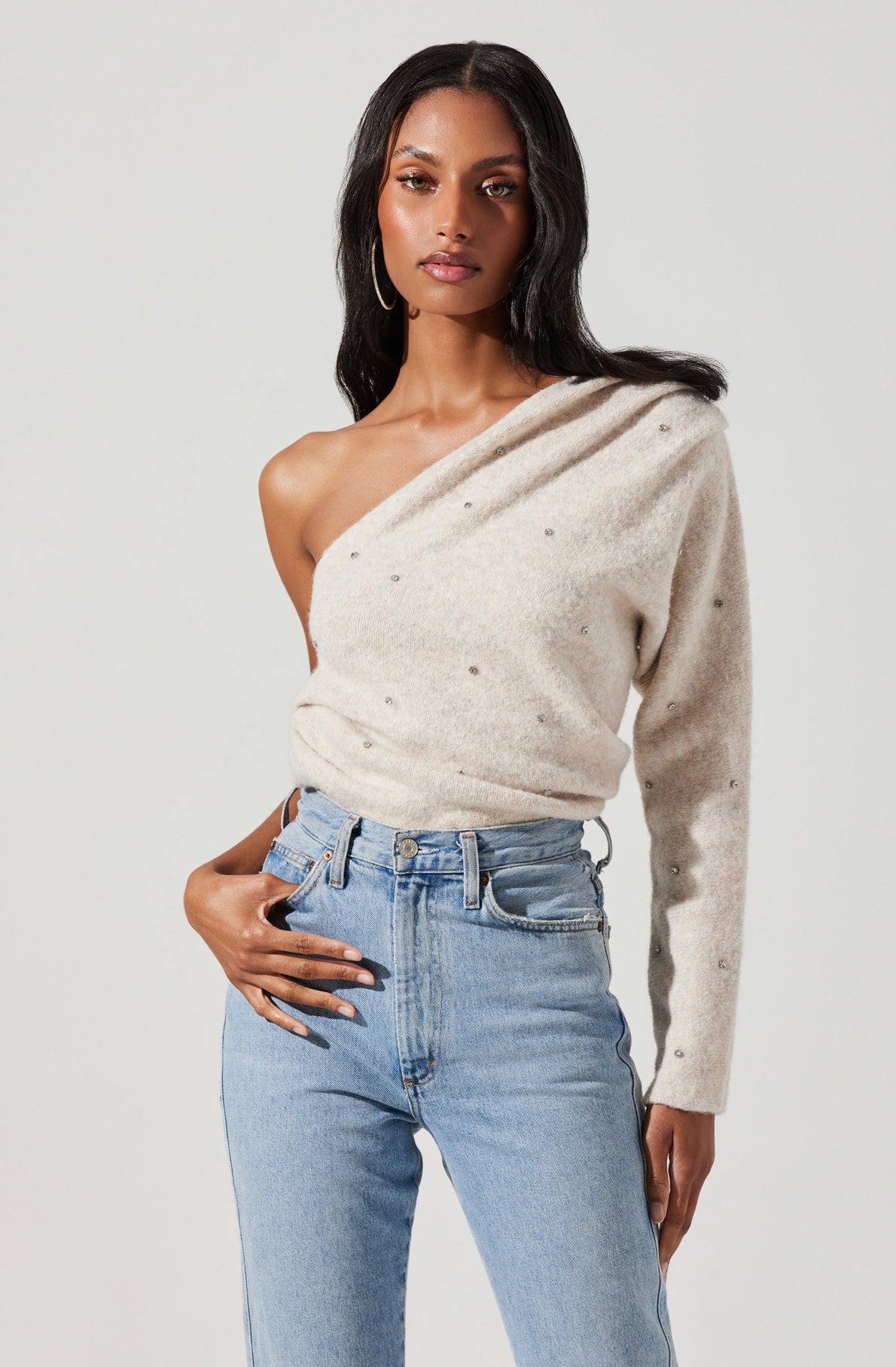 Cosima Embellished One Sleeve Sweater-Aljck