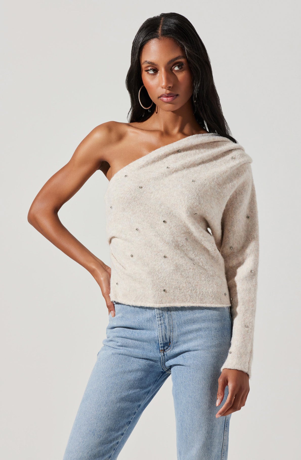 Cosima Embellished One Sleeve Sweater-Aljck