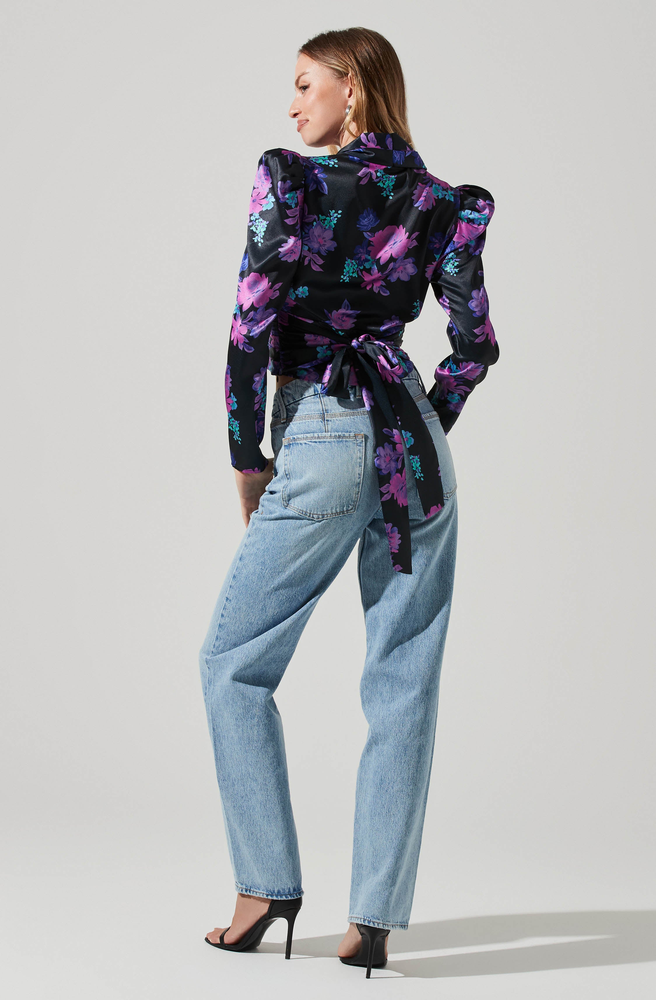 Lili Floral Puff Sleeve Tie Waist Top-Aljck