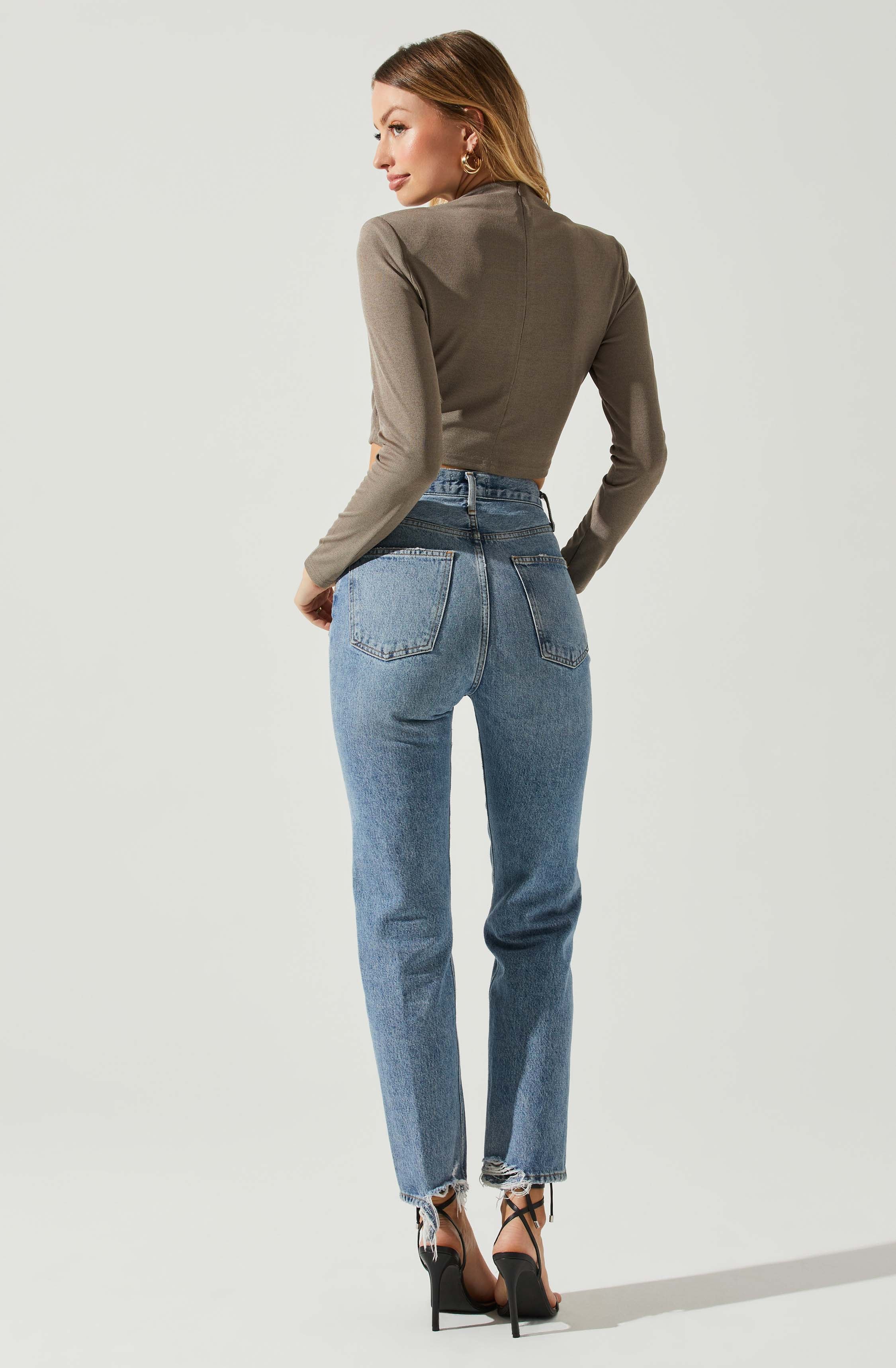 Valerie Keyhole Cutout Mock Neck Top-Aljck