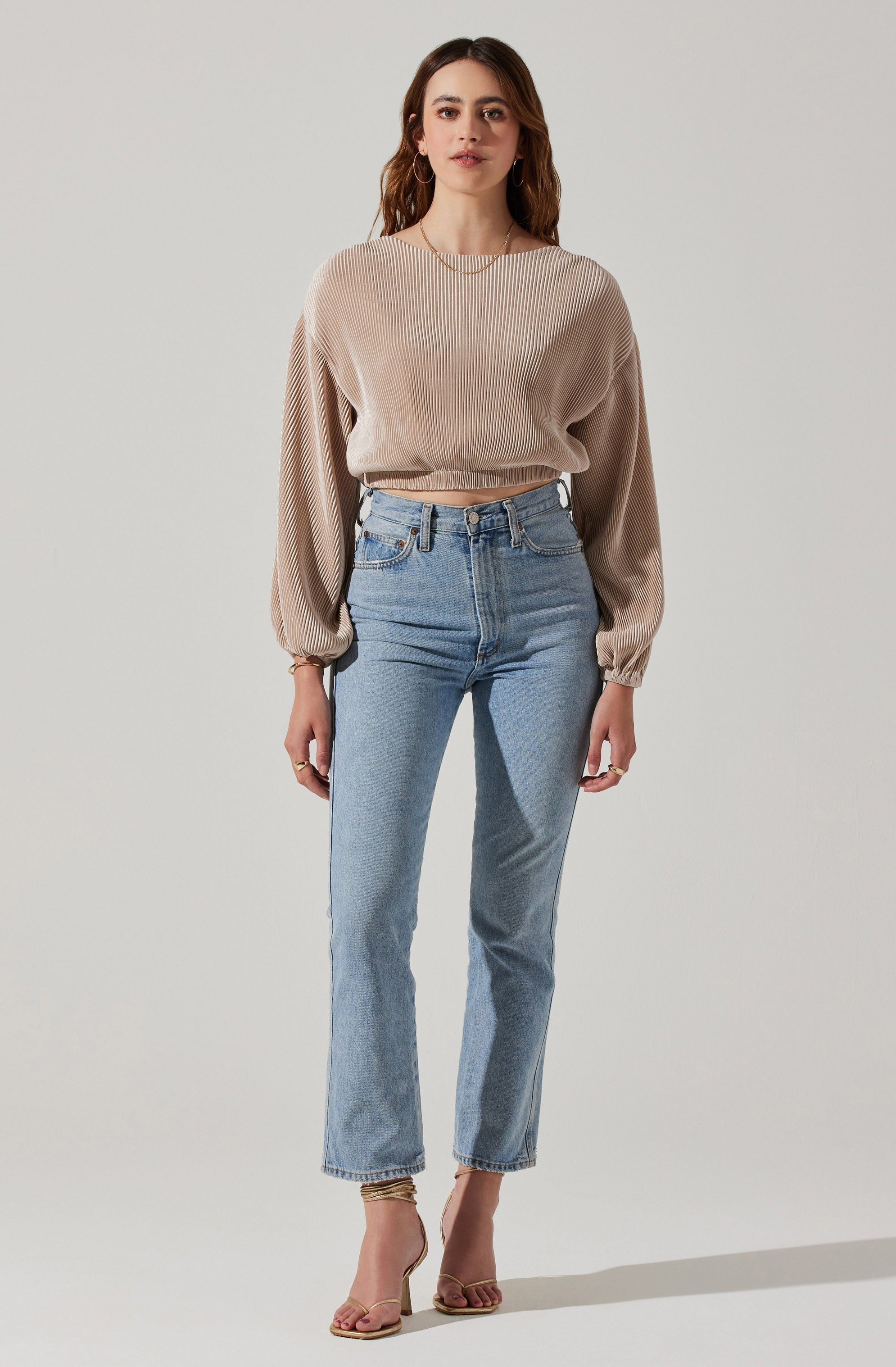 Emlyn Plisse Open Back Long Sleeve Top-Aljck