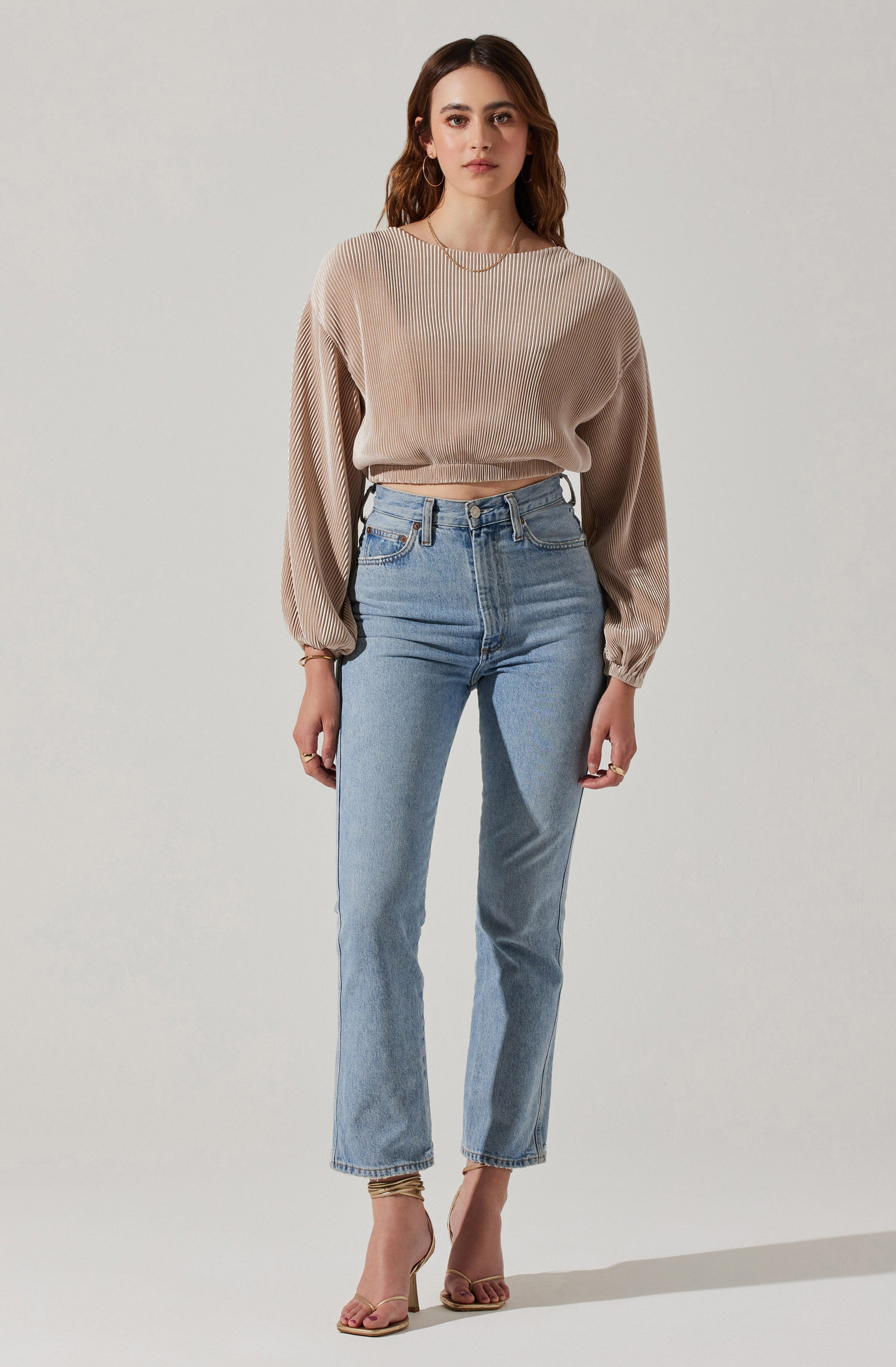 Emlyn Plisse Open Back Long Sleeve Top-Aljck