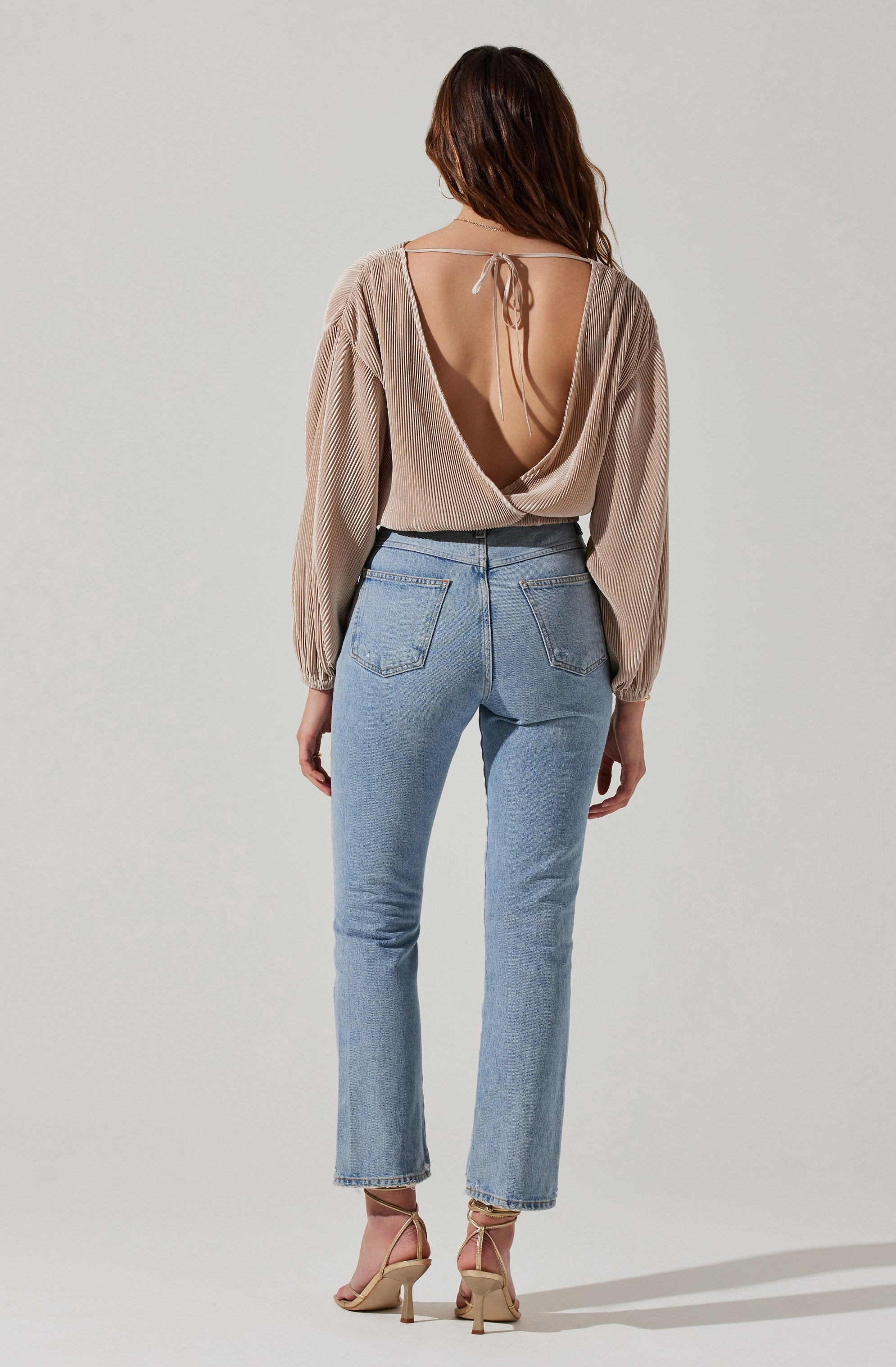 Emlyn Plisse Open Back Long Sleeve Top-Aljck