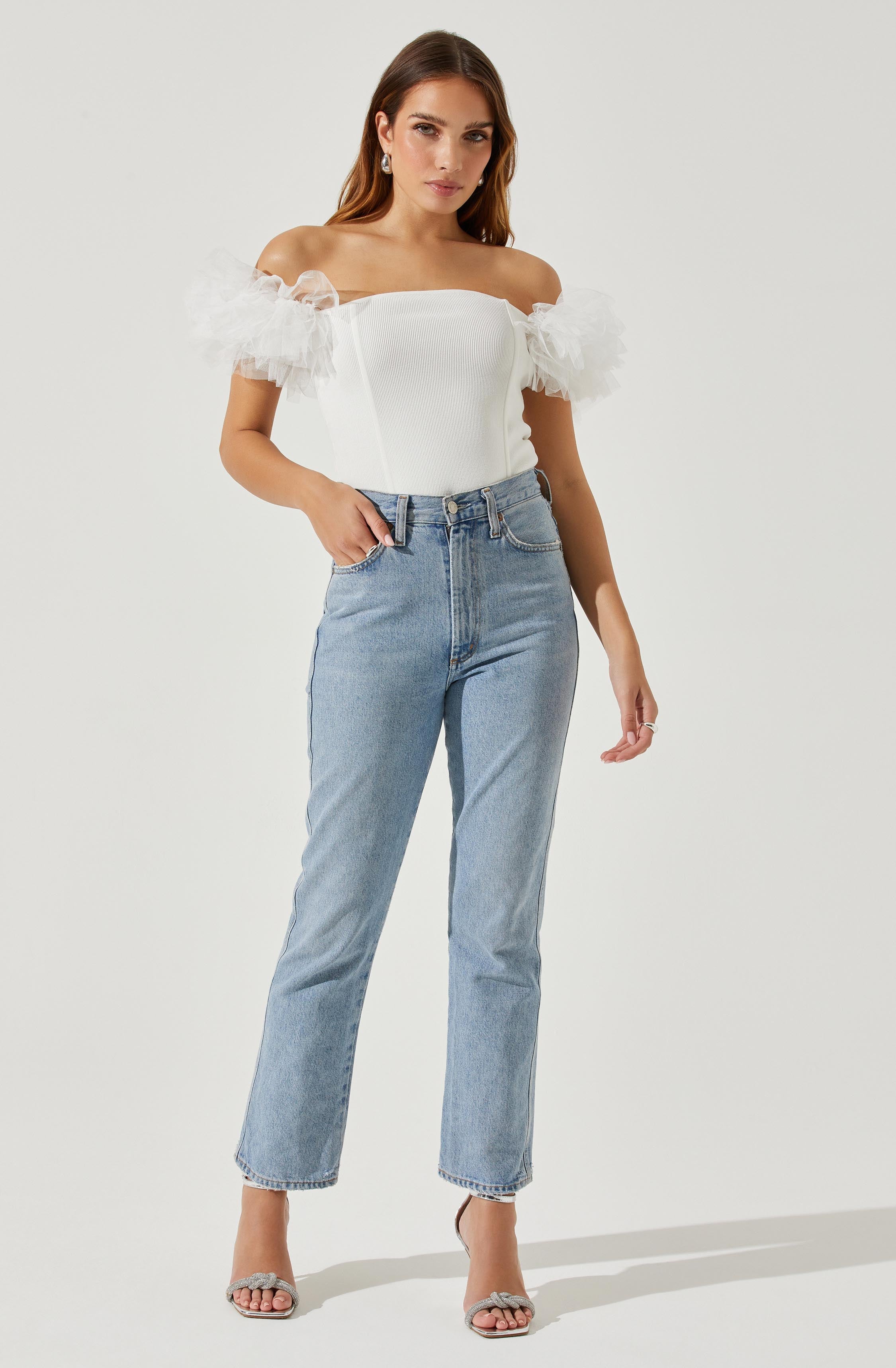Calla Off Shoulder Tulle Sleeve Sweater-Aljck