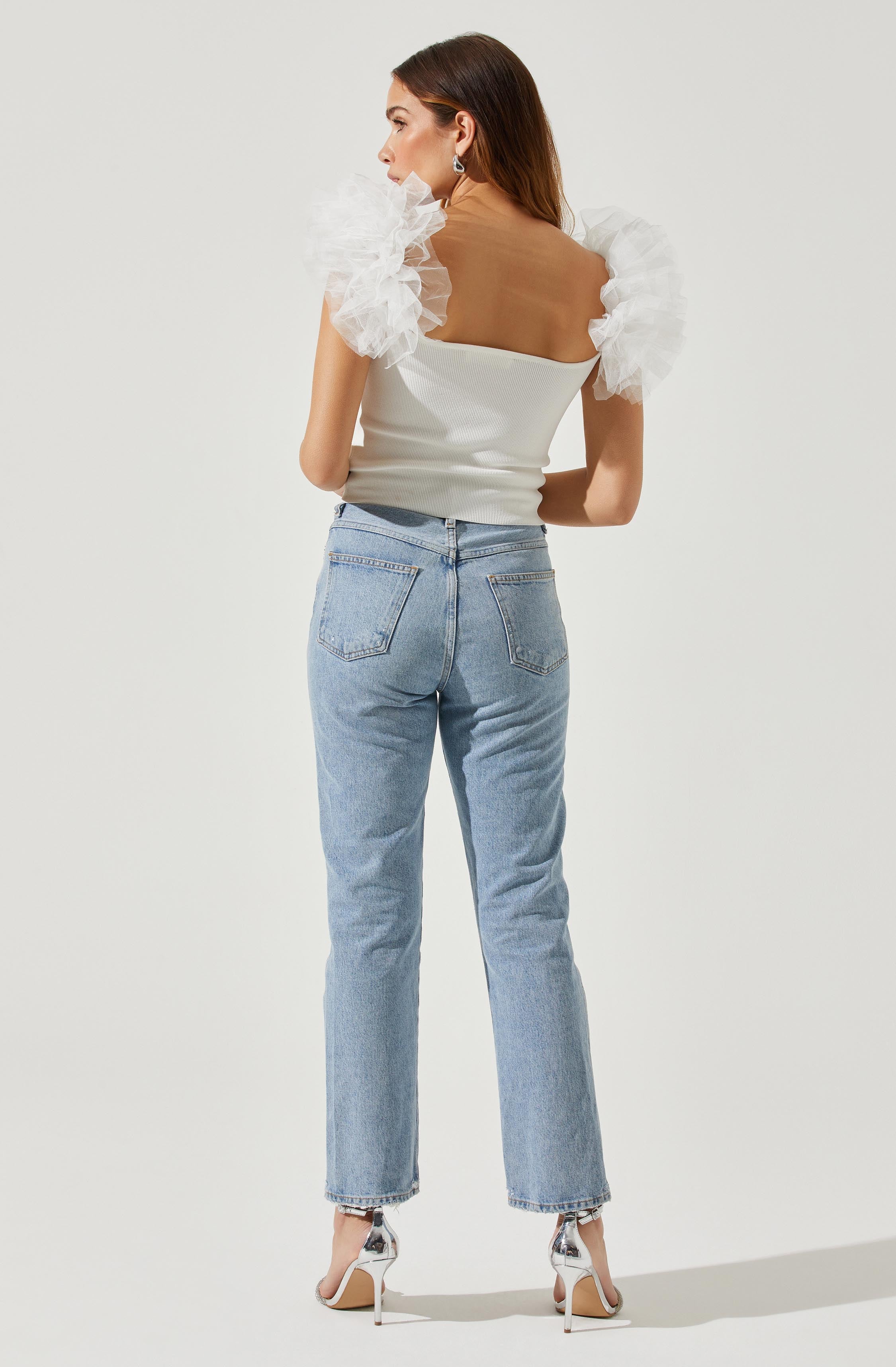 Calla Off Shoulder Tulle Sleeve Sweater-Aljck